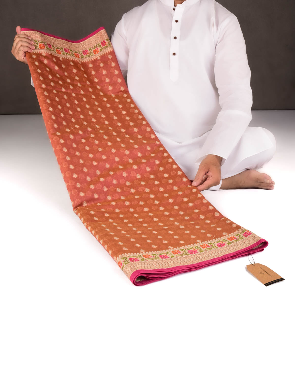 Reddish Brown Resham Buti Cutwork Brocade Woven Art Cotton Silk Banarasi Saree with Meenekari Border Pallu-HolyWeaves