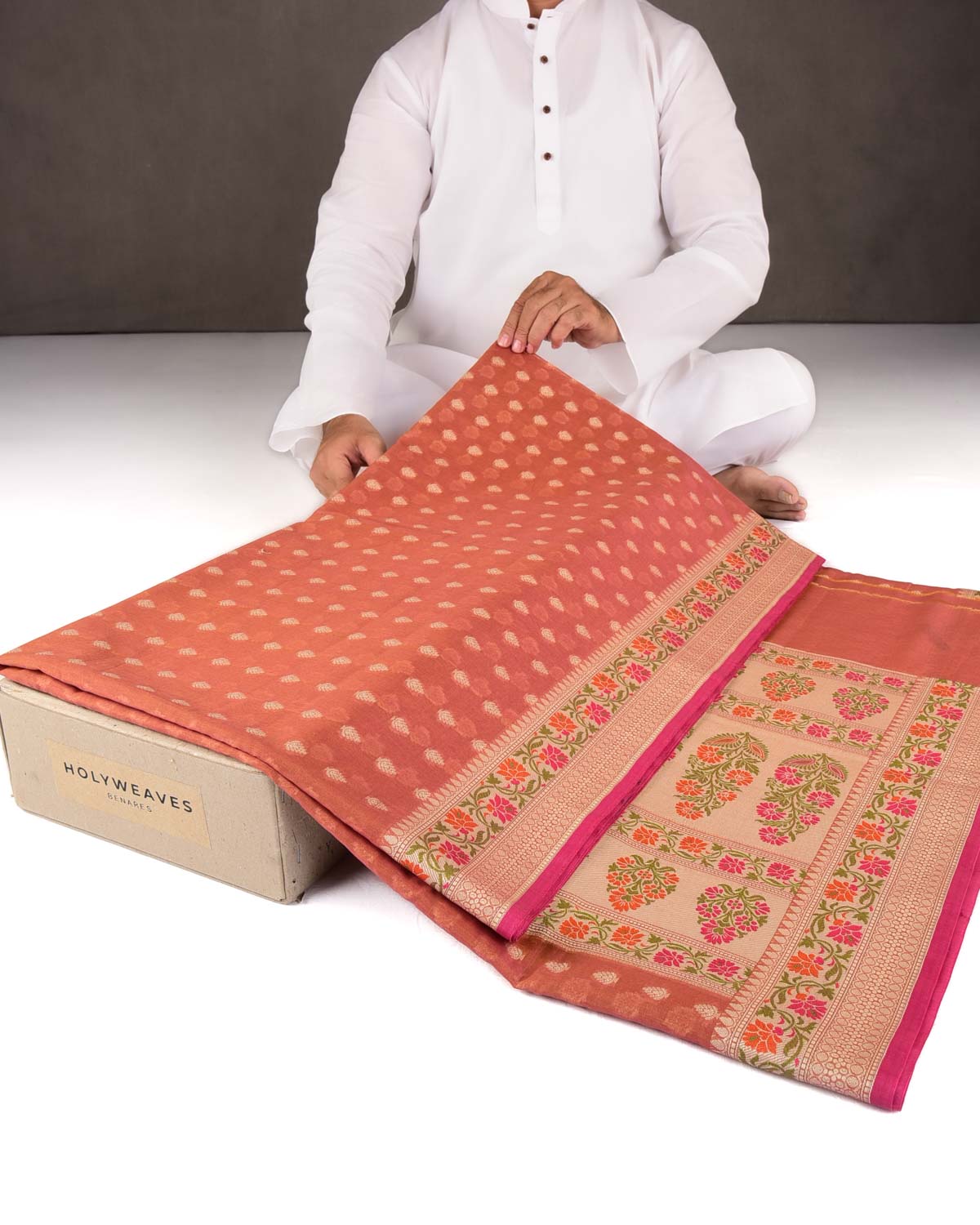 Reddish Brown Resham Buti Cutwork Brocade Woven Art Cotton Silk Banarasi Saree with Meenekari Border Pallu-HolyWeaves
