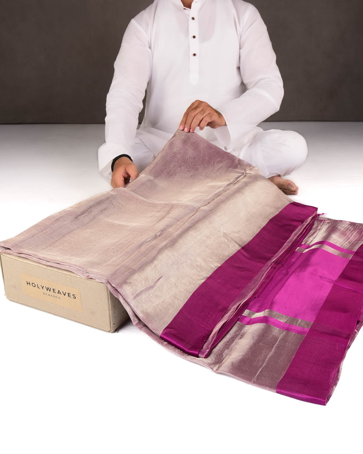 Purple Woven Kora Tissue Banarasi Saree with Satin Border