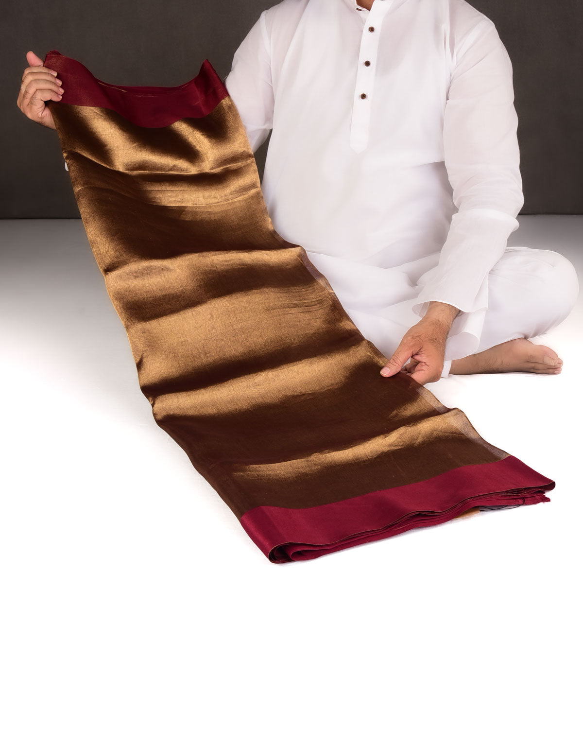 Maroon Woven Kora Tissue Banarasi Saree with Satin Border