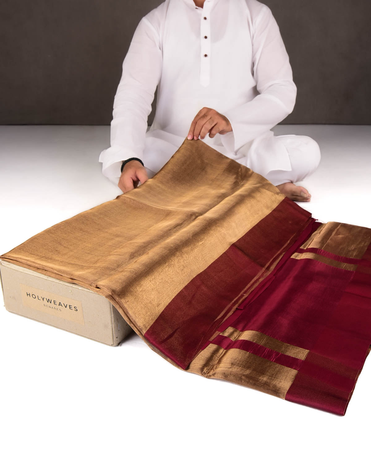 Maroon Woven Kora Tissue Banarasi Saree with Satin Border