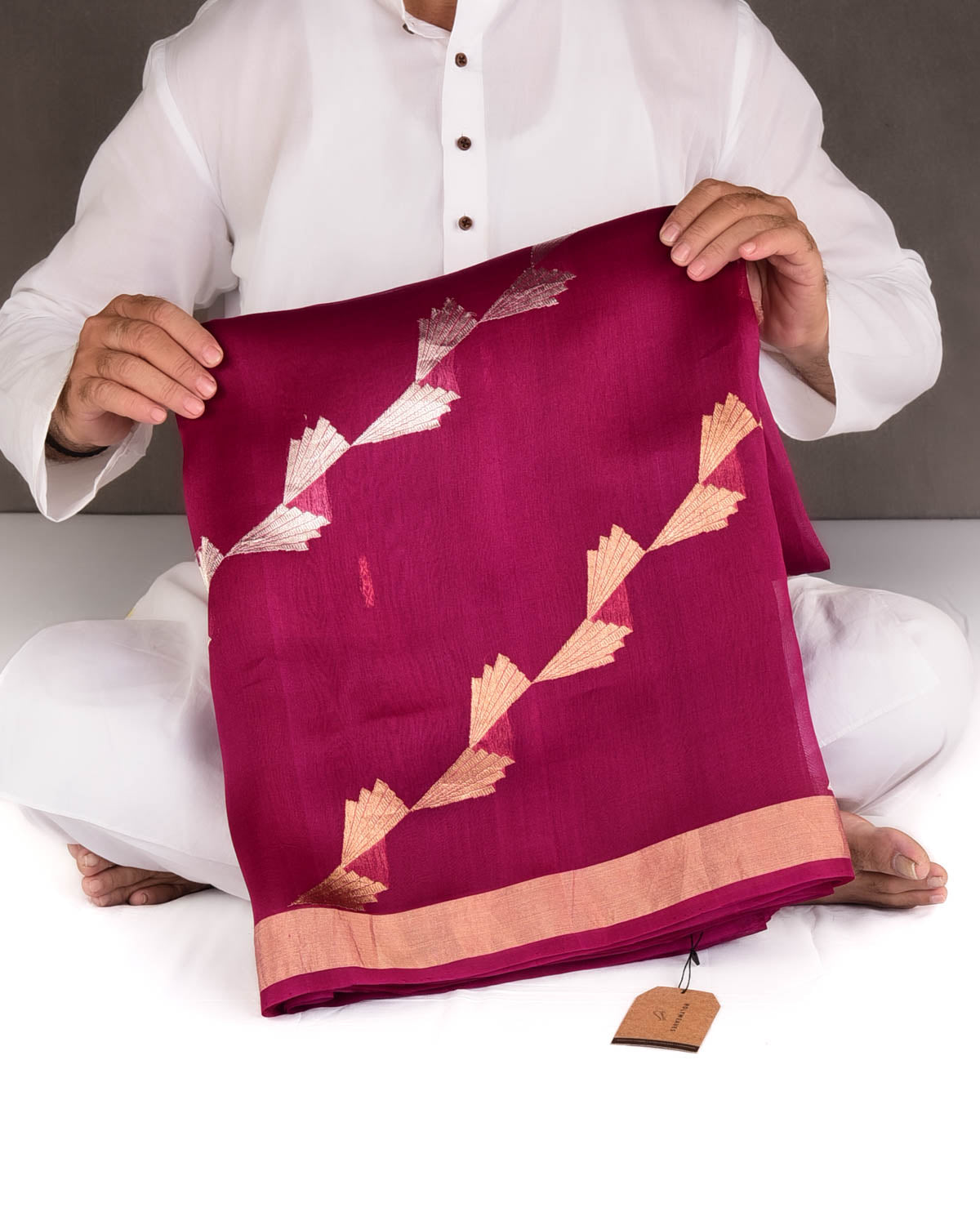 Magenta Gold & Silver Zari Wings Half-&-Half Kadhuan Brocade Handwoven Kora Silk Banarasi Saree