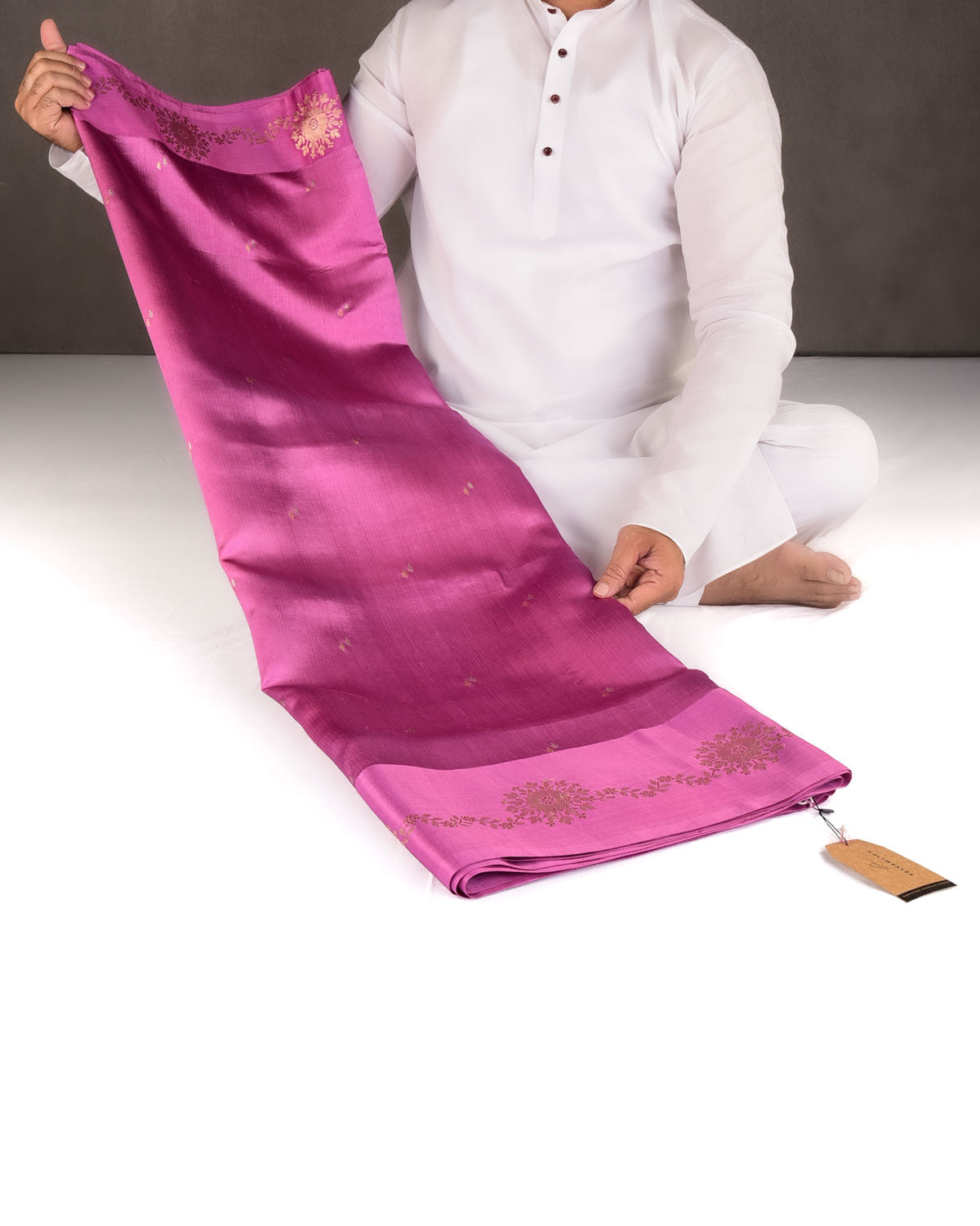 Mauve Gold & Silver Zari Brocade Kadhuan Brocade Handwoven Spun Silk Banarasi Saree-HolyWeaves