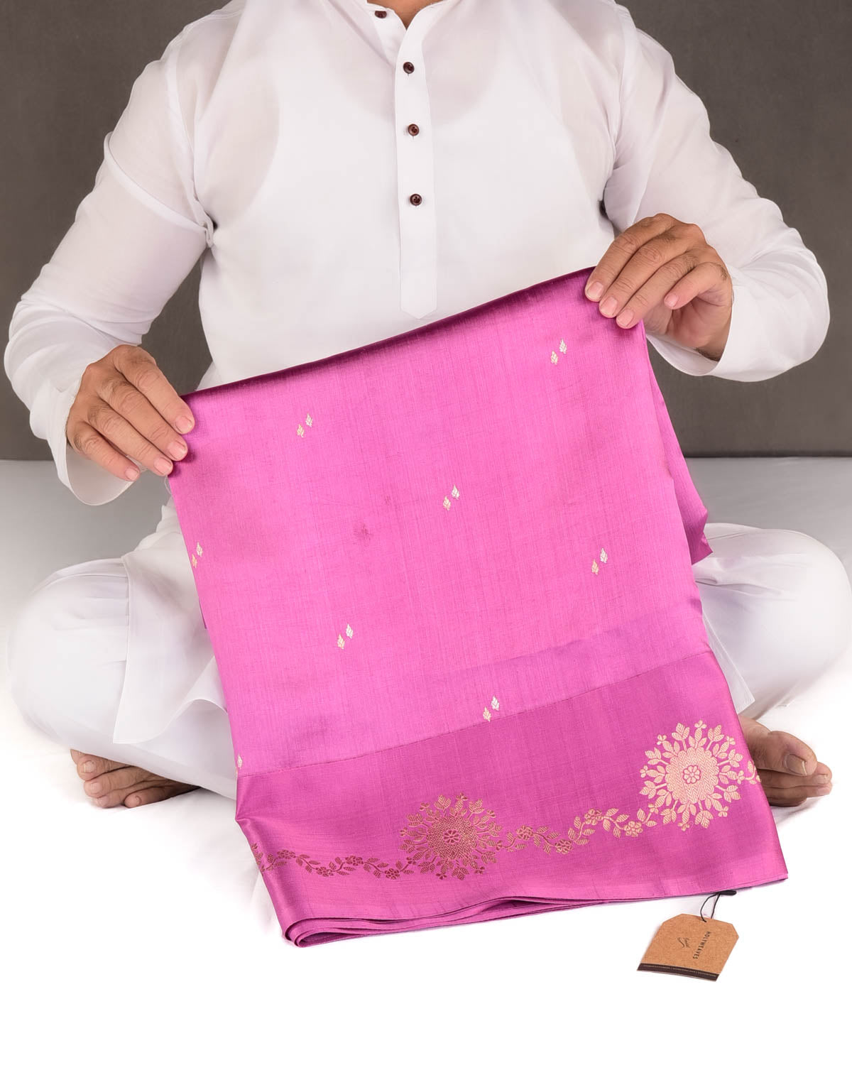 Mauve Gold & Silver Zari Brocade Kadhuan Brocade Handwoven Spun Silk Banarasi Saree-HolyWeaves