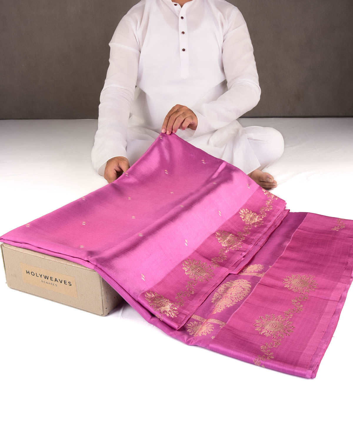 Mauve Gold & Silver Zari Brocade Kadhuan Brocade Handwoven Spun Silk Banarasi Saree-HolyWeaves