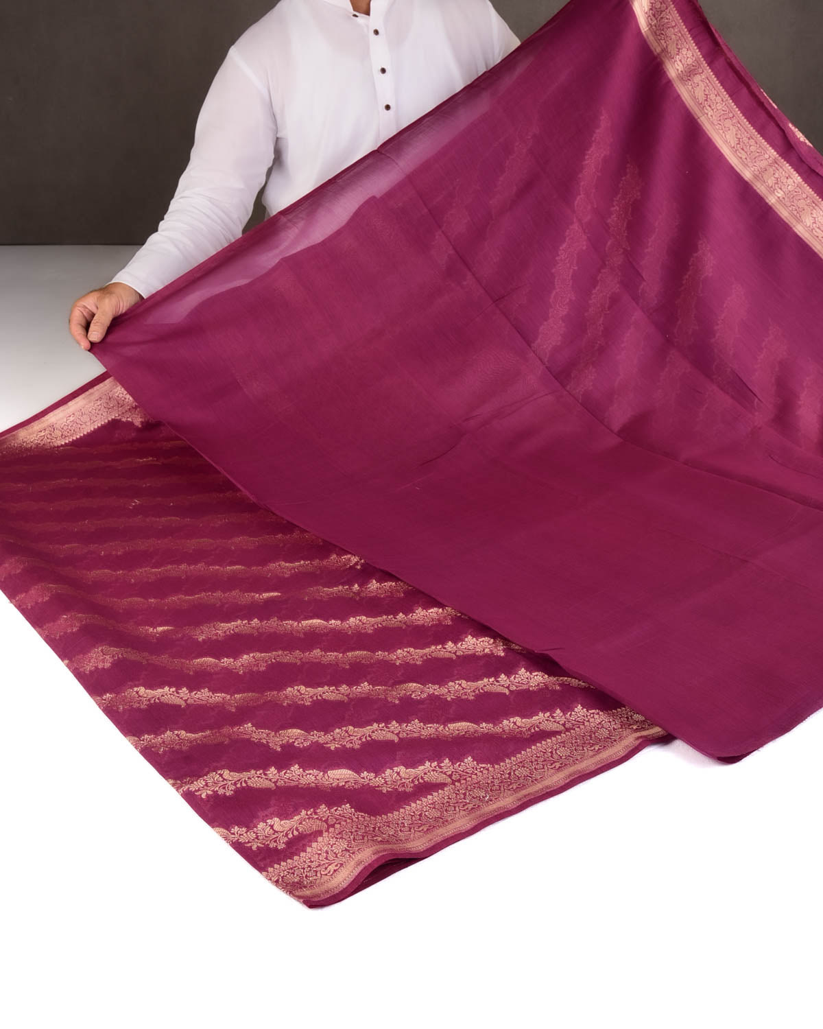 Byzantium Purple Leheriya Gold Zari Bel Cutwork Brocade Woven Cotton Silk Banarasi Saree-HolyWeaves