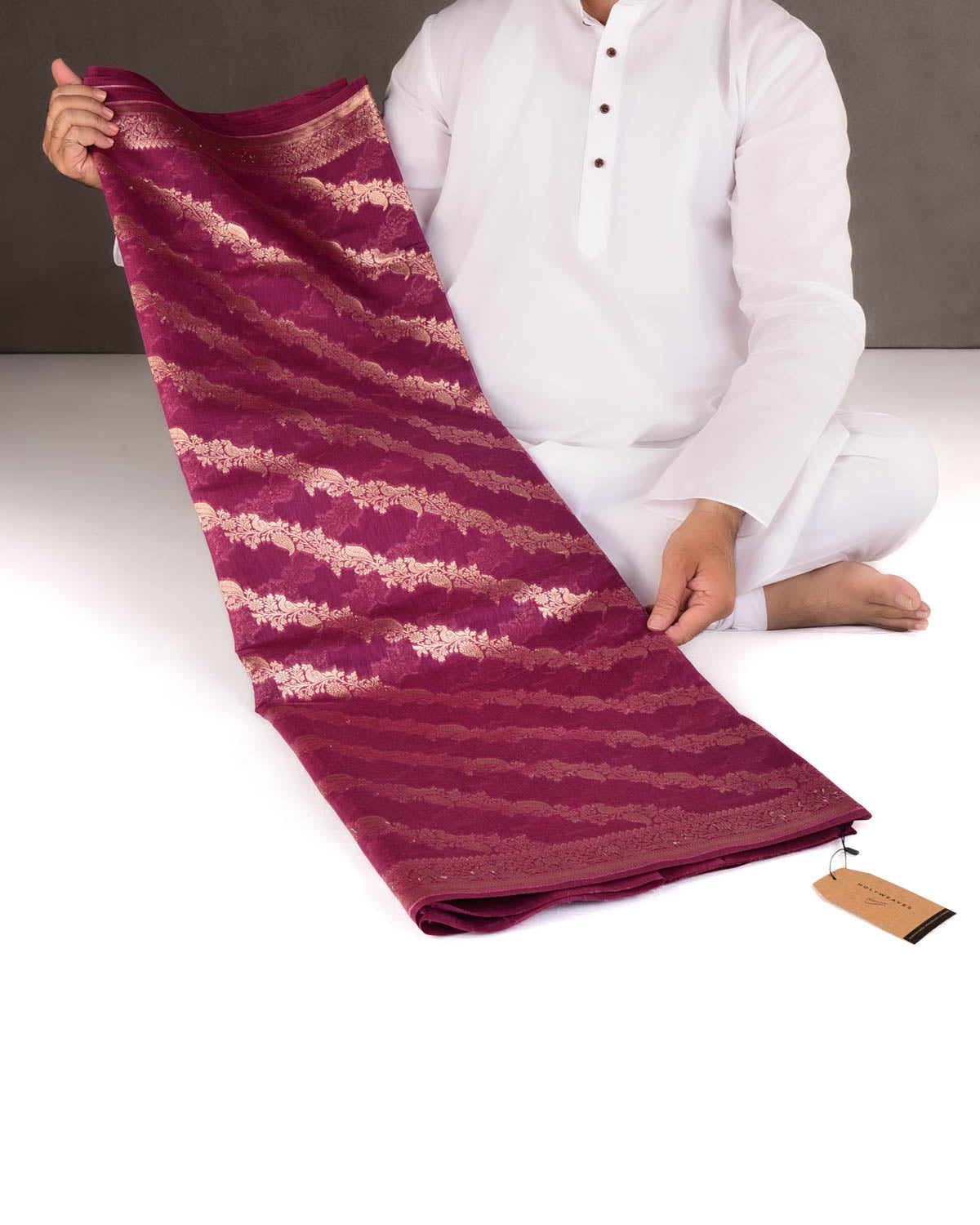 Byzantium Purple Leheriya Gold Zari Bel Cutwork Brocade Woven Cotton Silk Banarasi Saree-HolyWeaves