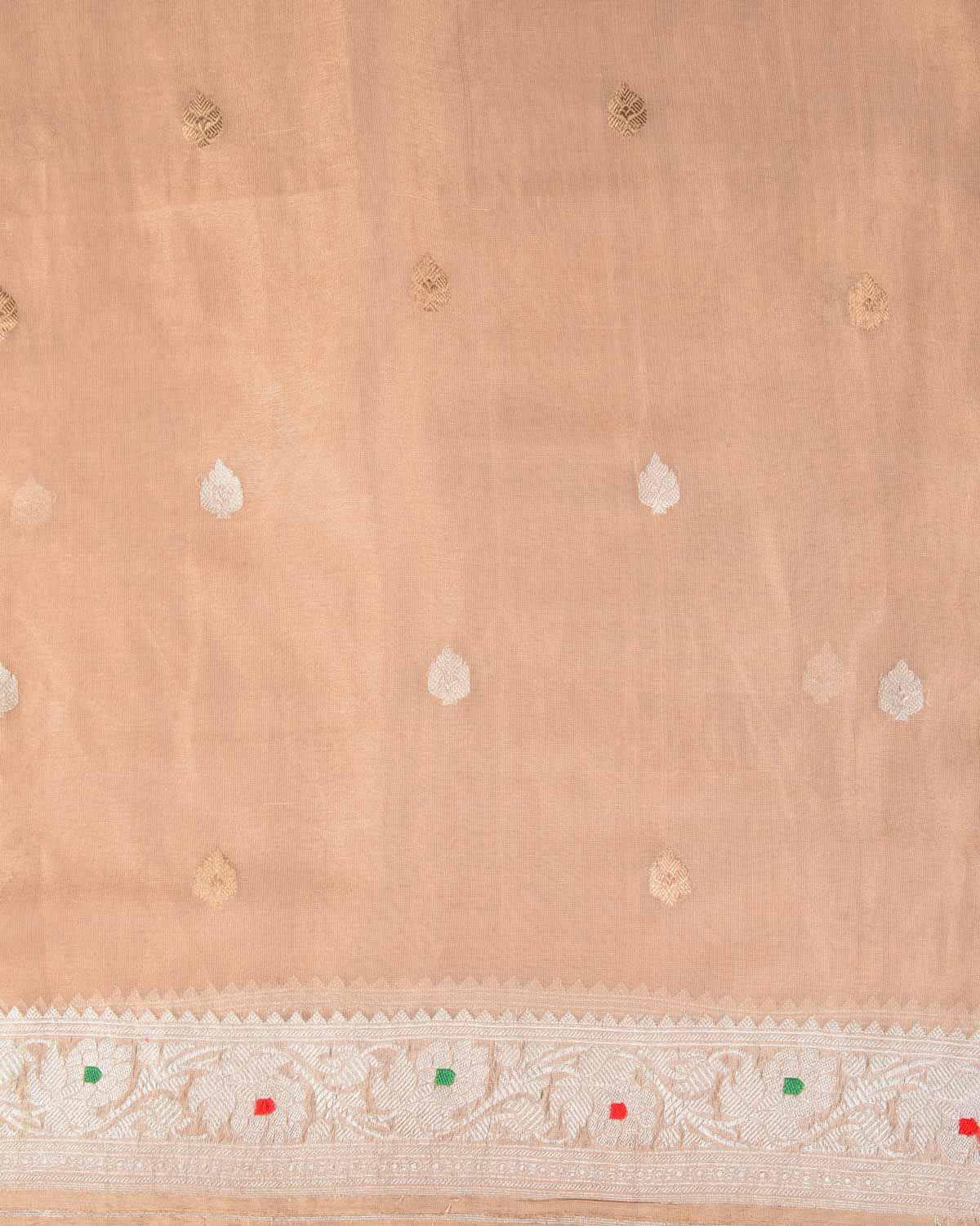 Metallic Beige Gold & Silver Zari Buti Kadhuan Brocade Handwoven Tissue Georgette Banarasi Saree with Meenekari Border Pallu