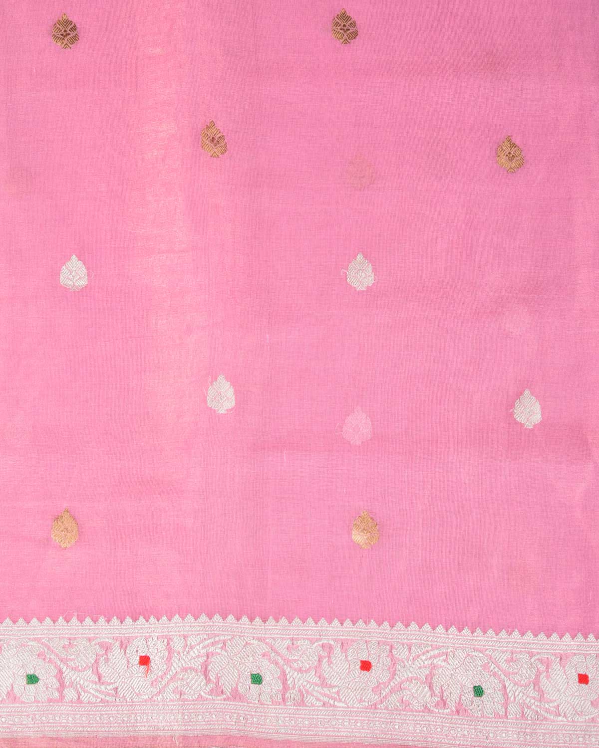 Metallic Pink Gold & Silver Zari Buti Kadhuan Brocade Handwoven Tissue Georgette Banarasi Saree with Meenekari Border Pallu