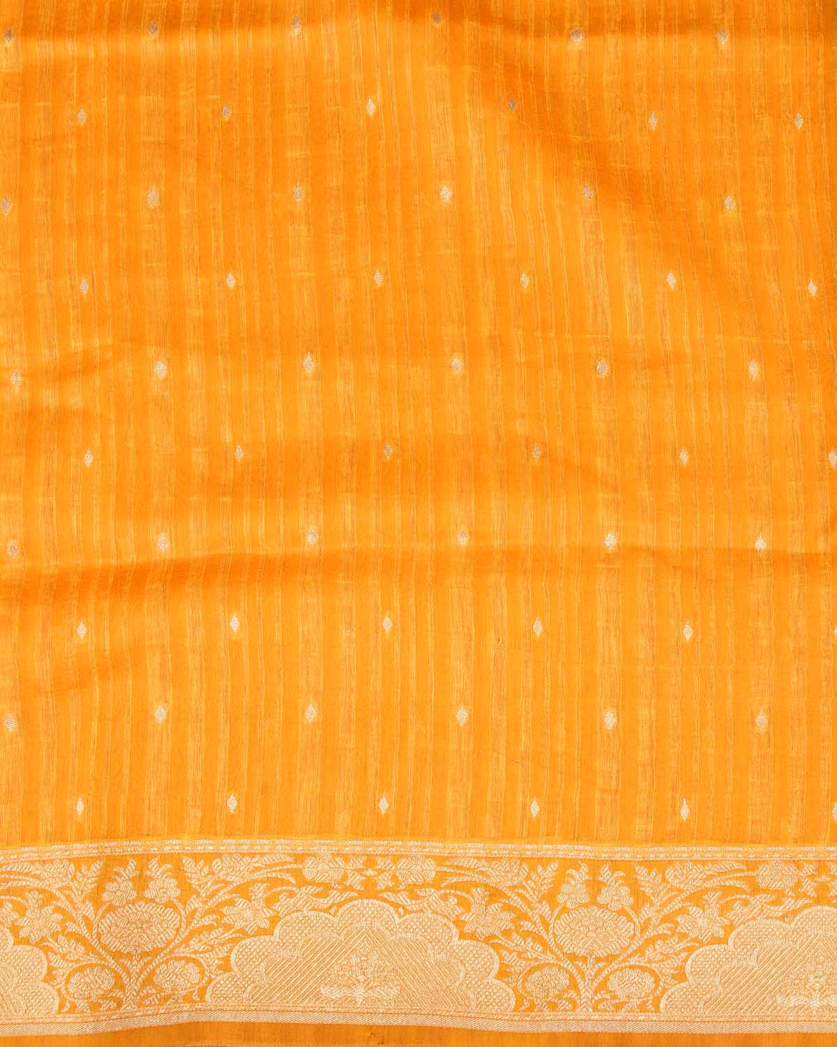 Variegated Orange Gold Zari Diamond Buti Cutwork Brocade Woven Cotton Silk Banarasi Saree-HolyWeaves
