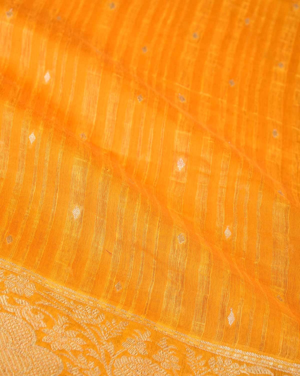 Variegated Orange Gold Zari Diamond Buti Cutwork Brocade Woven Cotton Silk Banarasi Saree-HolyWeaves
