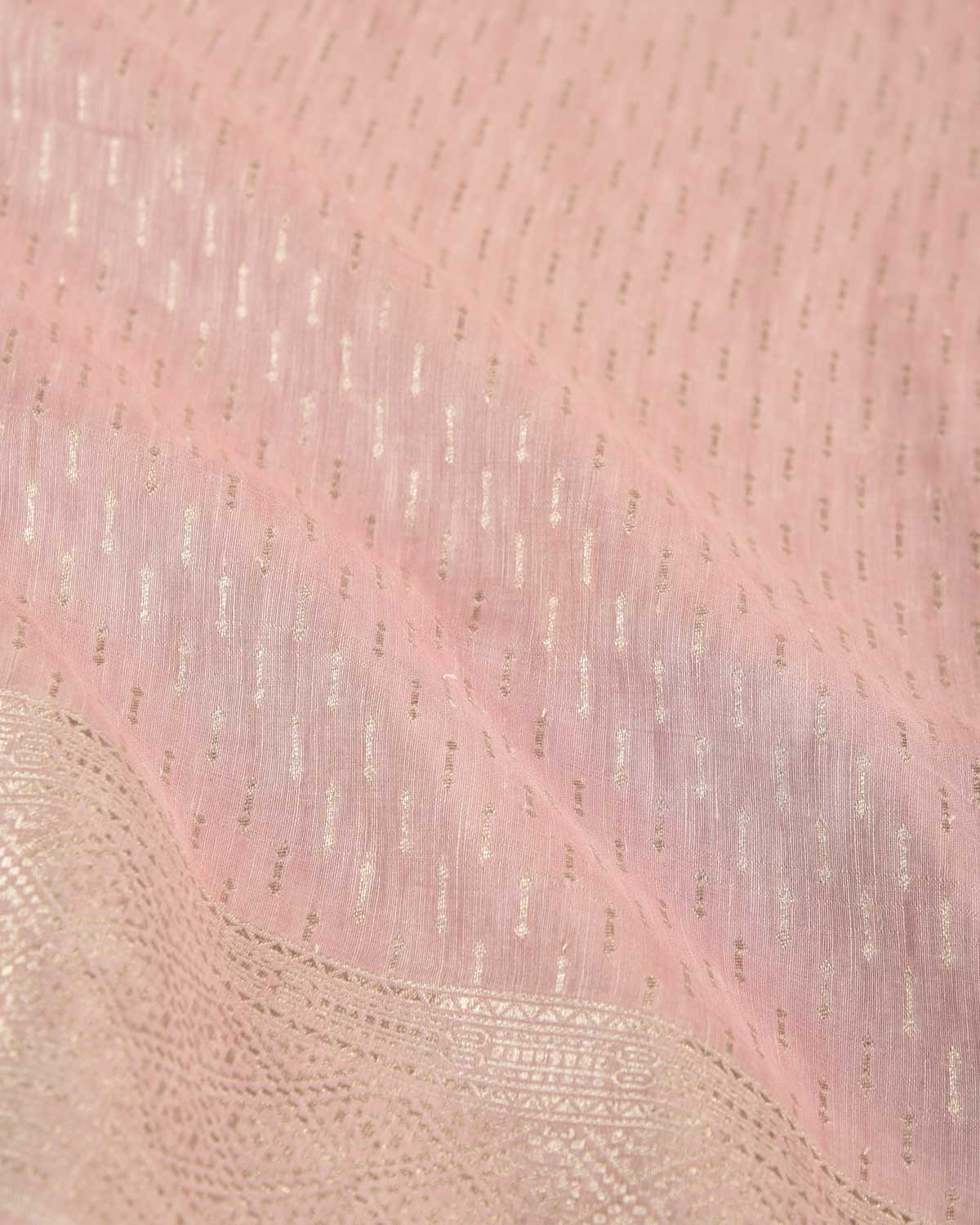 Rose Pink Silver Zari Buti Brocade Woven Linen Silk Banarasi Saree
