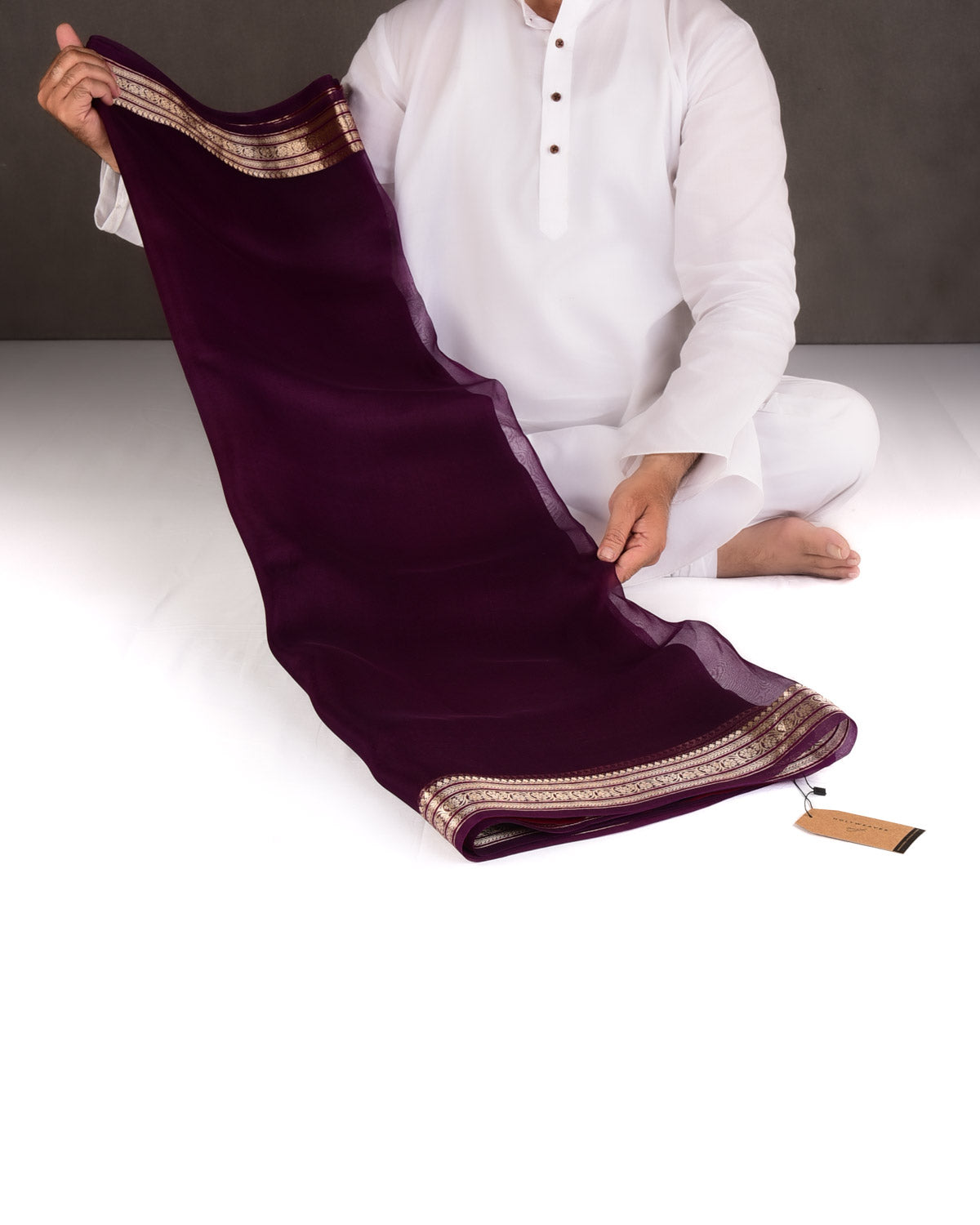 Purple Gold Zari Border Pallu Brocade Woven Kora Silk Banarasi Saree-HolyWeaves
