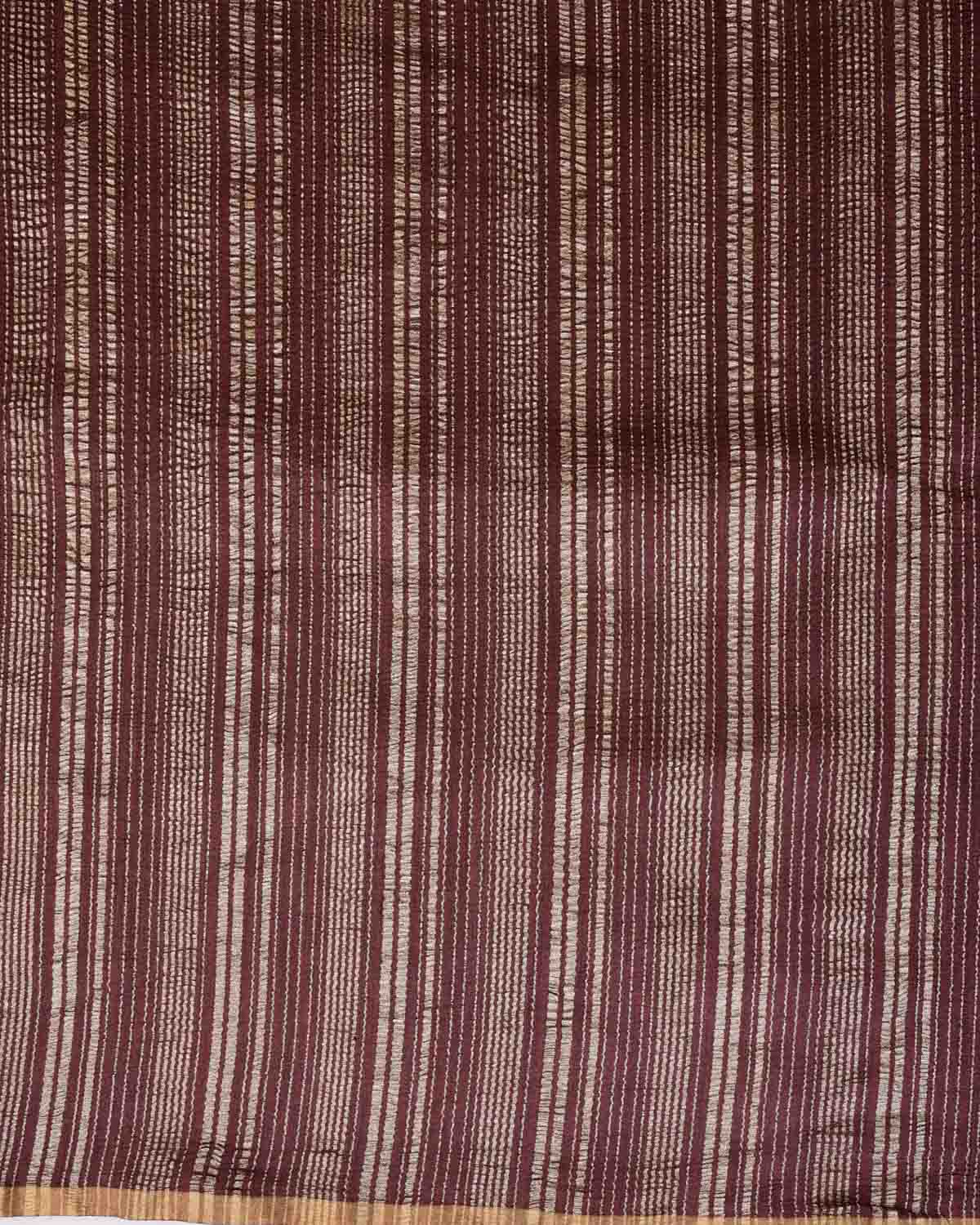 Mahogany Zari Crush Stripes Brocade Woven Muga Silk Banarasi Saree