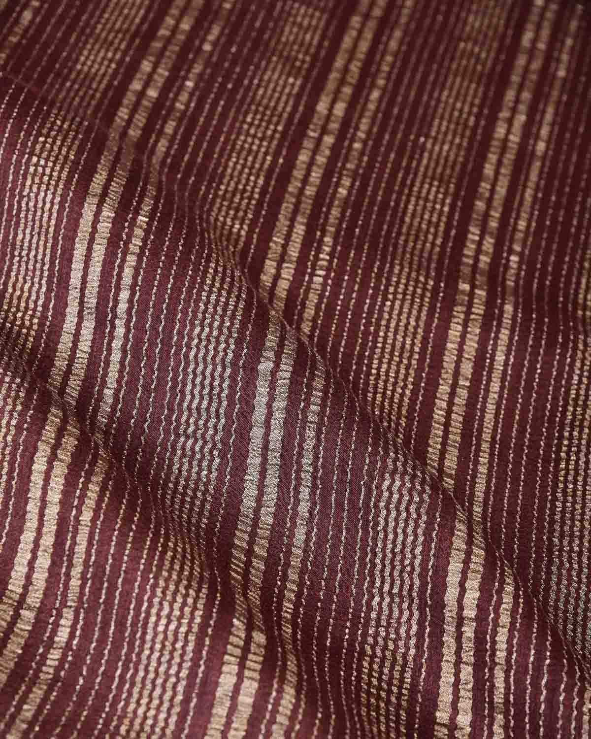 Mahogany Zari Crush Stripes Brocade Woven Muga Silk Banarasi Saree