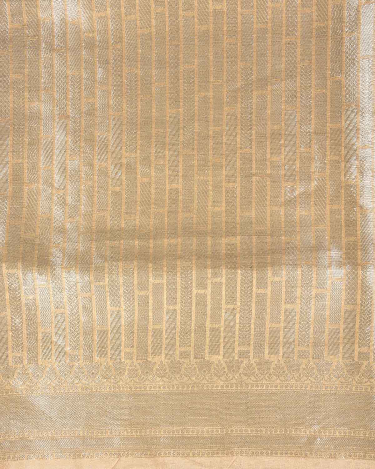 Metallic Gold Silver Zari Stripes Brocade Woven Kora Tissue Banarasi Saree