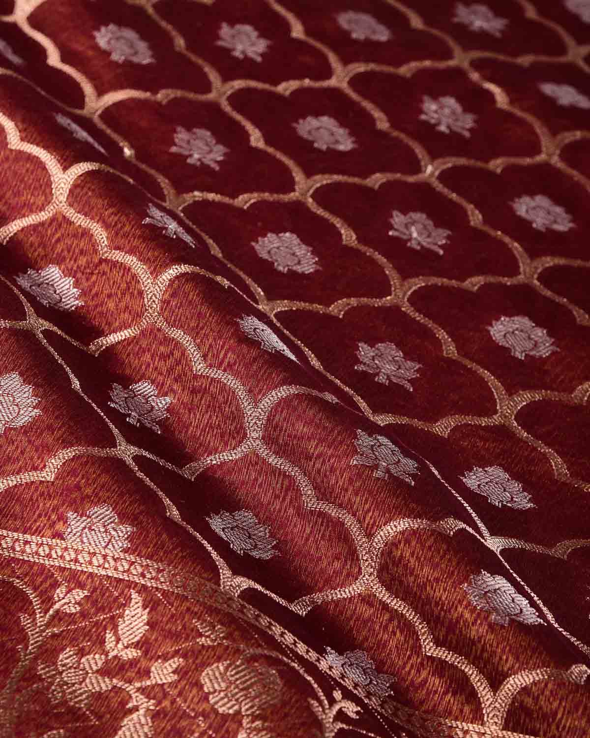 Mahogany Gold & Silver Zari Jangla Cutwork Brocade Woven Dupion Tissue Banarasi Saree