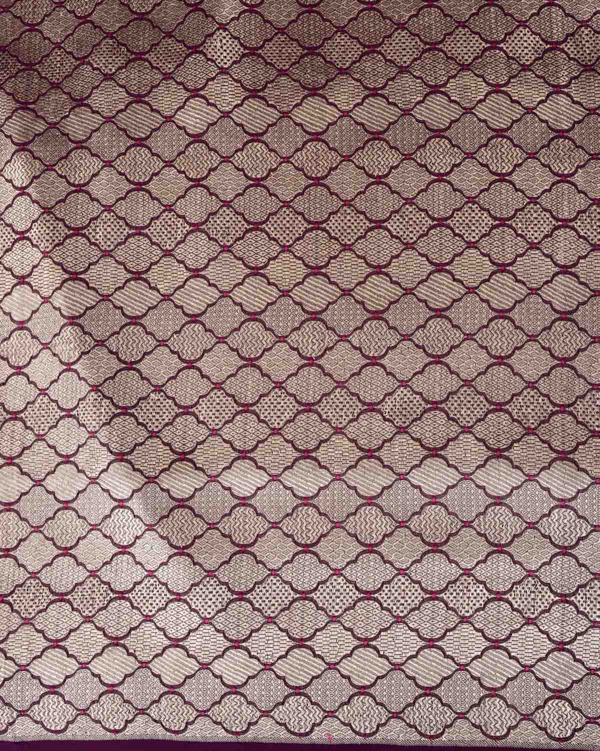 Purple Gold Zari Brocade Woven Khaddi Georgette Banarasi Saree with Red Meena