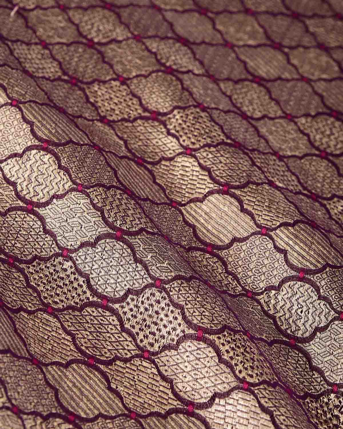 Purple Gold Zari Brocade Woven Khaddi Georgette Banarasi Saree with Red Meena