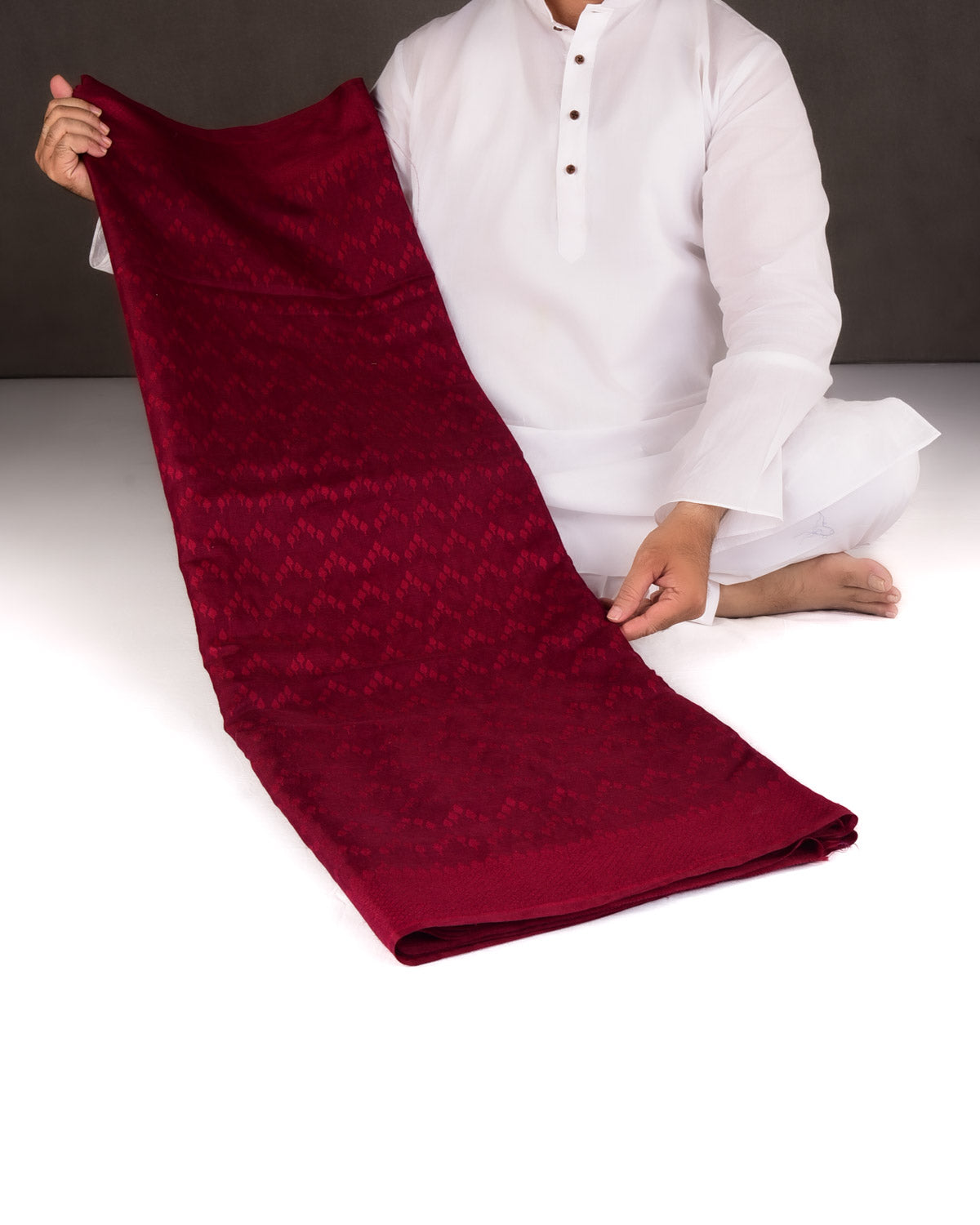 Maroon Self Buti Cutwork Brocade Woven Art Cotton Silk Banarasi Saree-HolyWeaves
