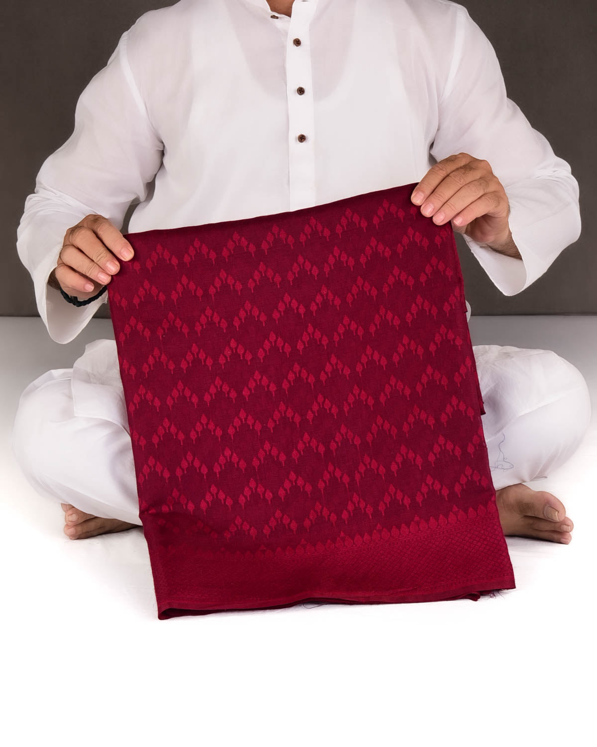 Maroon Self Buti Cutwork Brocade Woven Art Cotton Silk Banarasi Saree-HolyWeaves