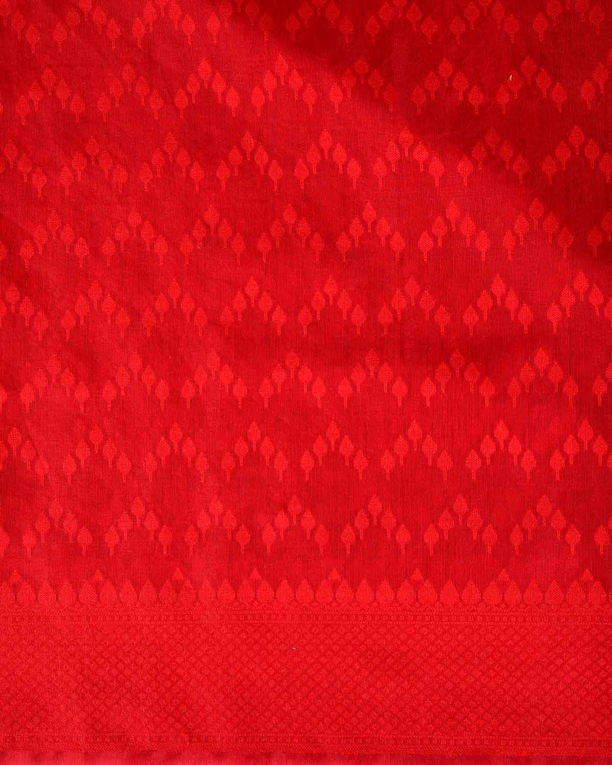 Red Self Buti Cutwork Brocade Woven Art Cotton Silk Banarasi Saree-HolyWeaves