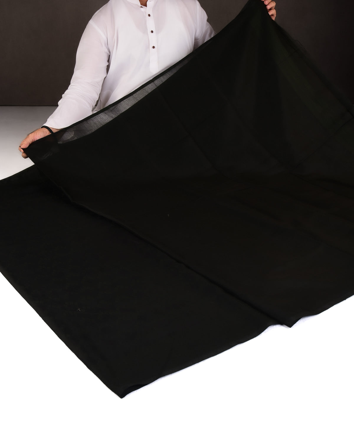 Black Self Buti Cutwork Brocade Woven Art Cotton Silk Banarasi Saree-HolyWeaves