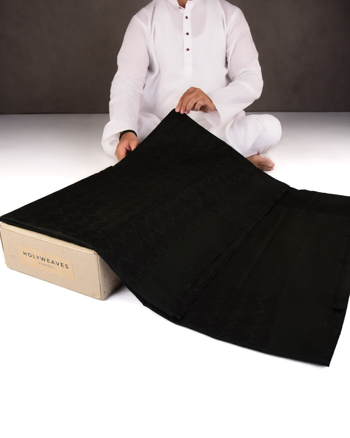 Black Self Buti Cutwork Brocade Woven Art Cotton Silk Banarasi Saree-HolyWeaves