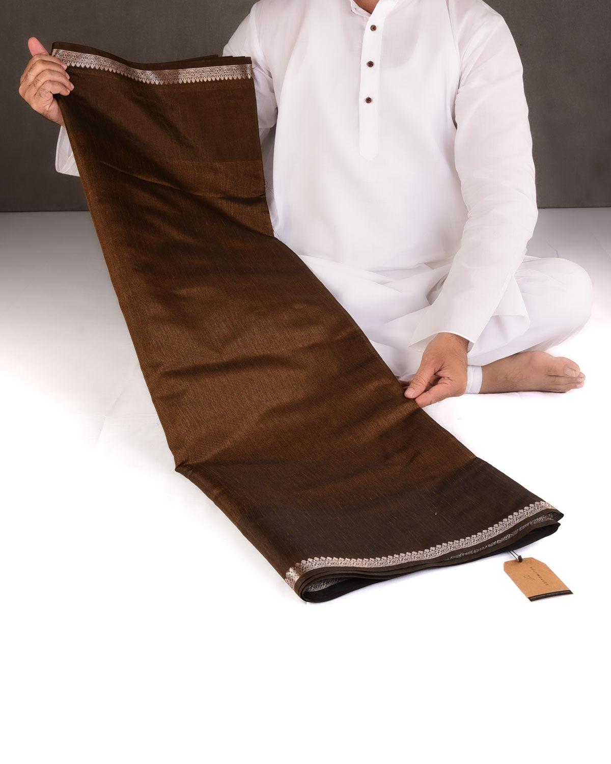 Textured Brown Gold Zari Border Pallu Cutwork Brocade Woven Poly Dupion Banarasi Saree