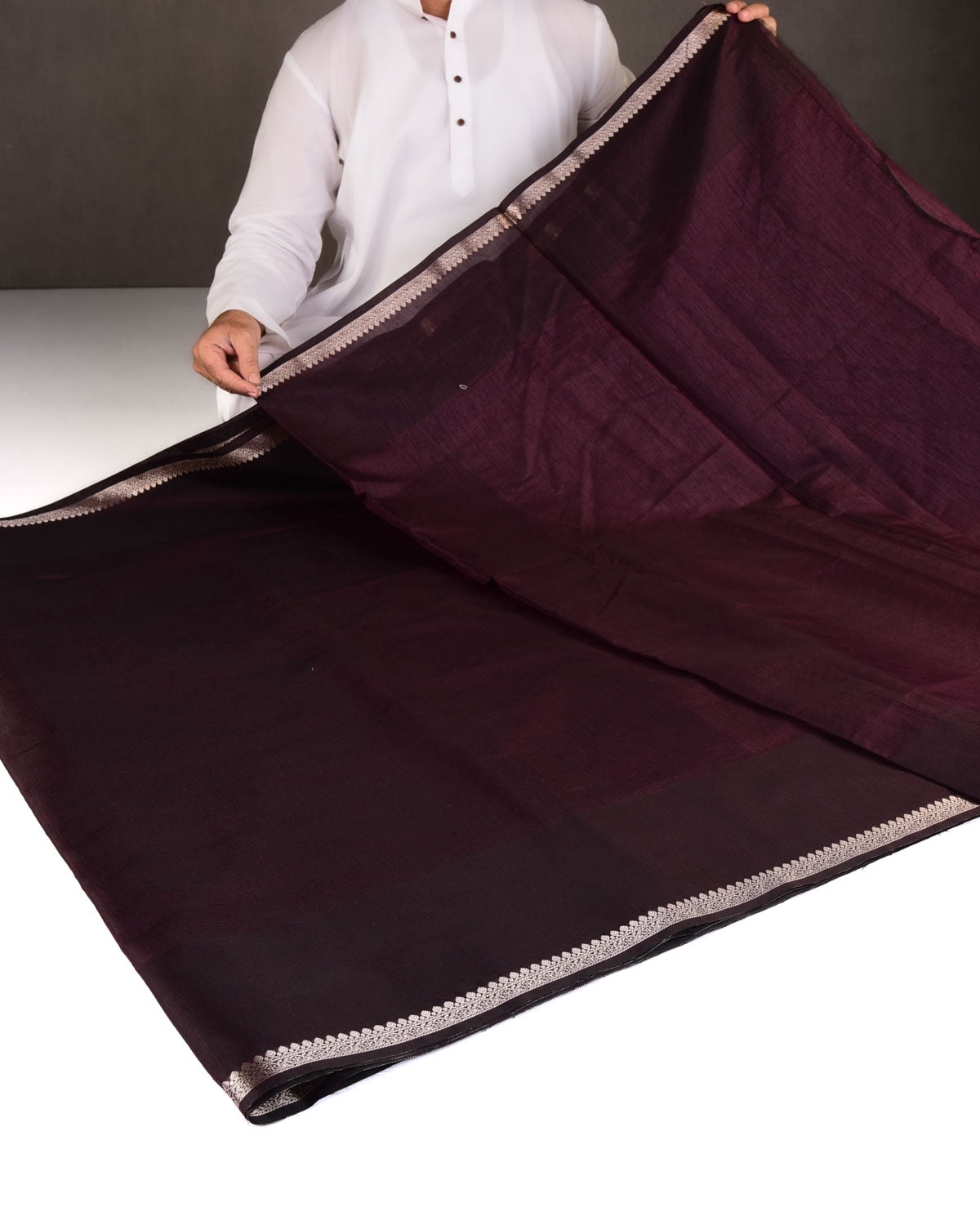 Textured Maroon Gold Zari Border Pallu Cutwork Brocade Woven Poly Dupion Banarasi Saree