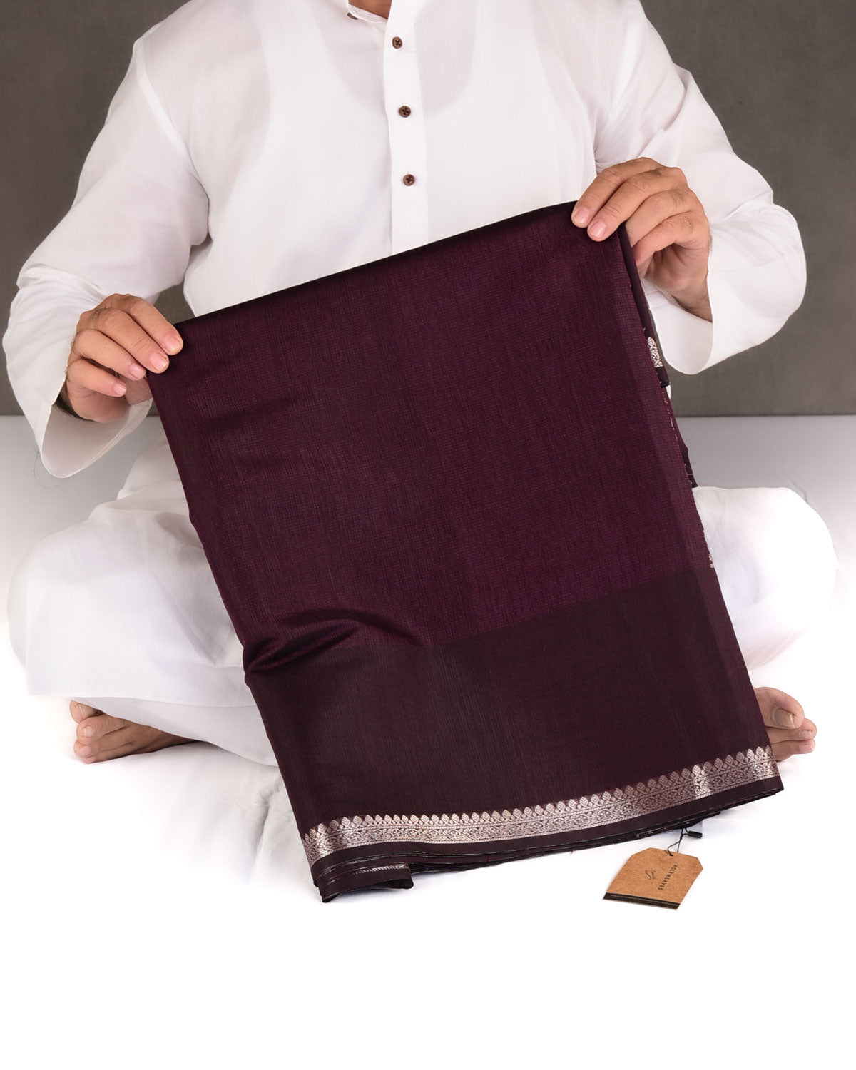 Textured Maroon Gold Zari Border Pallu Cutwork Brocade Woven Poly Dupion Banarasi Saree