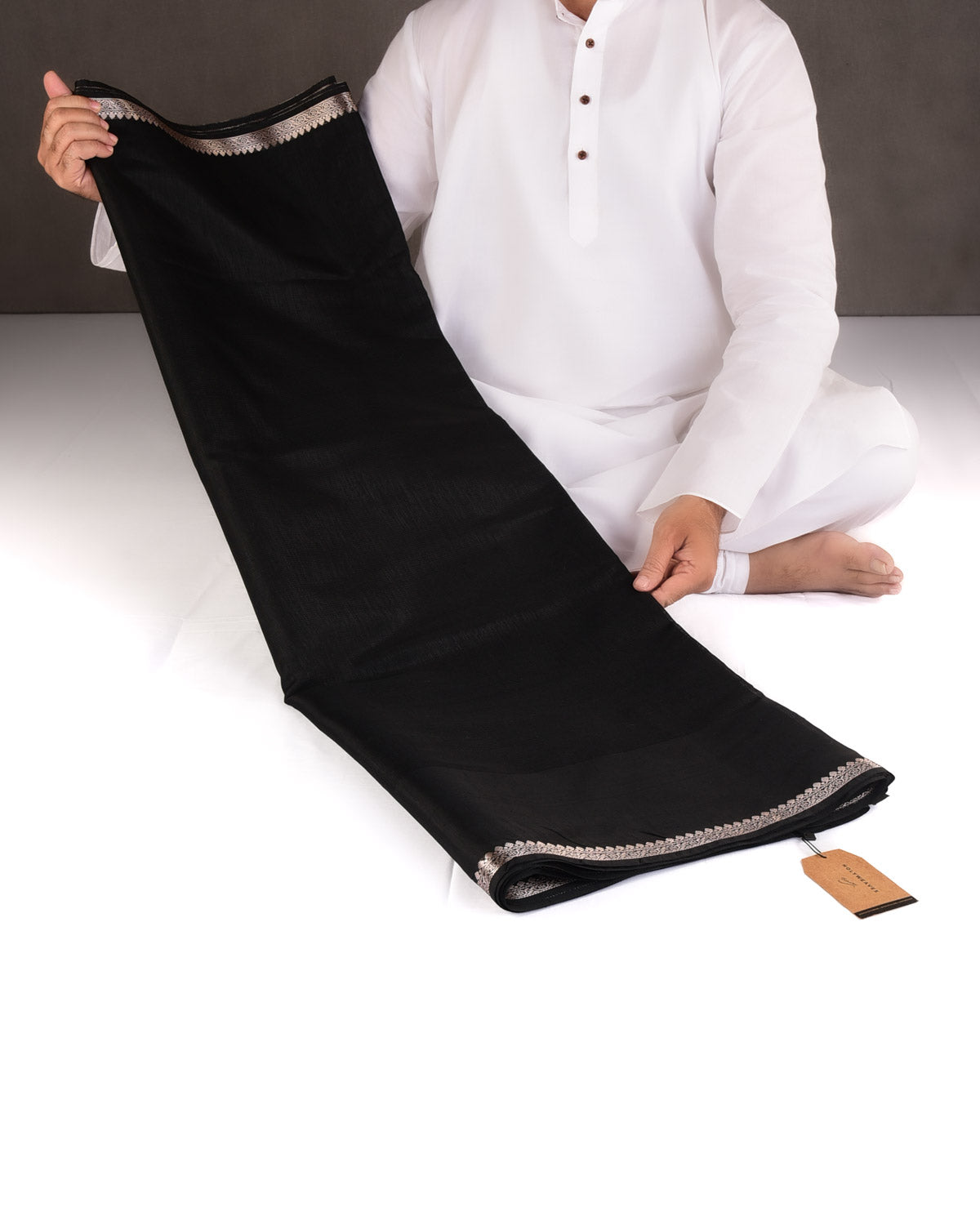 Textured Black Gold Zari Border Pallu Cutwork Brocade Woven Poly Dupion Banarasi Saree