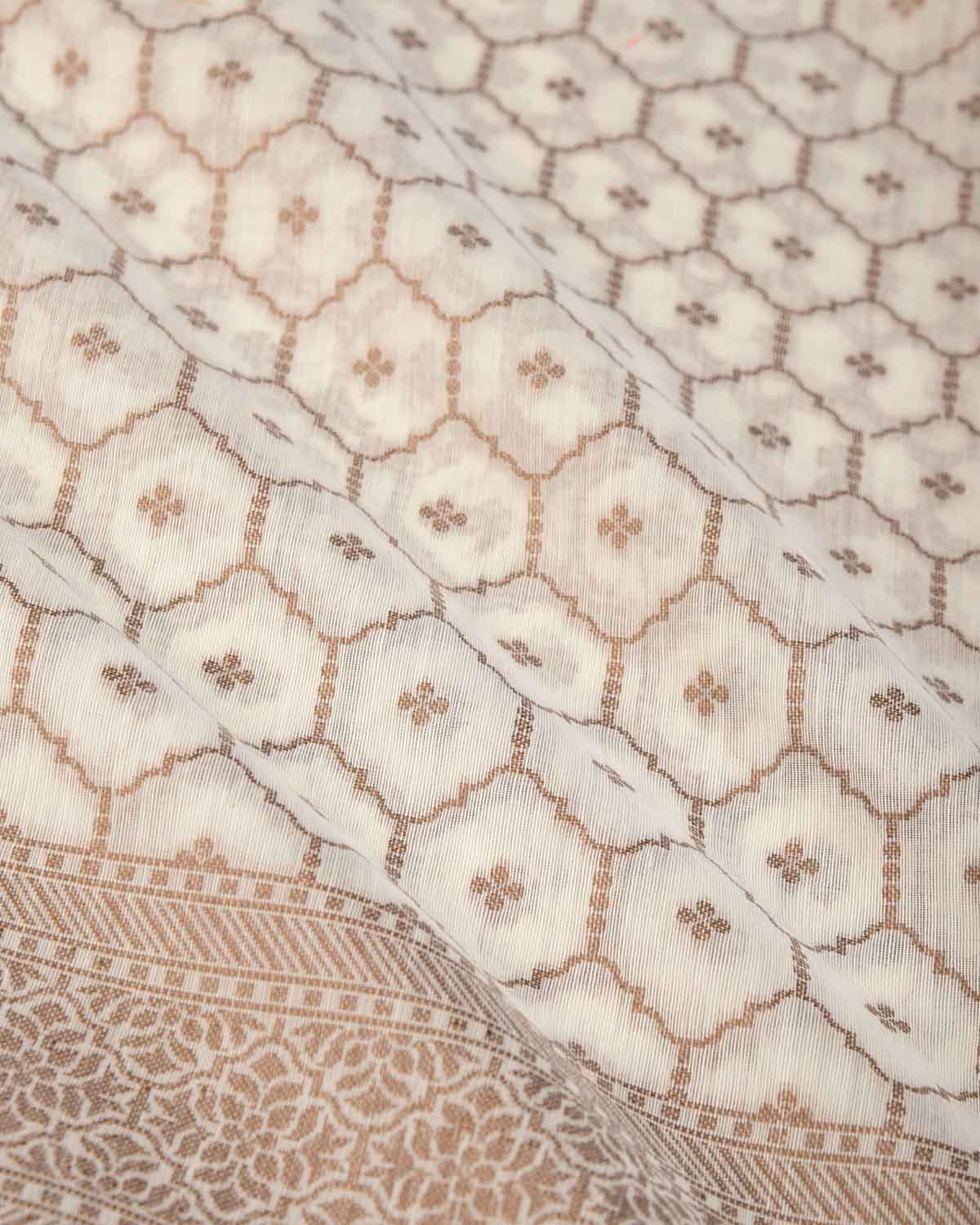 Beige Cream Resham Jangla Cutwork Brocade Woven Art Cotton Silk Banarasi Saree