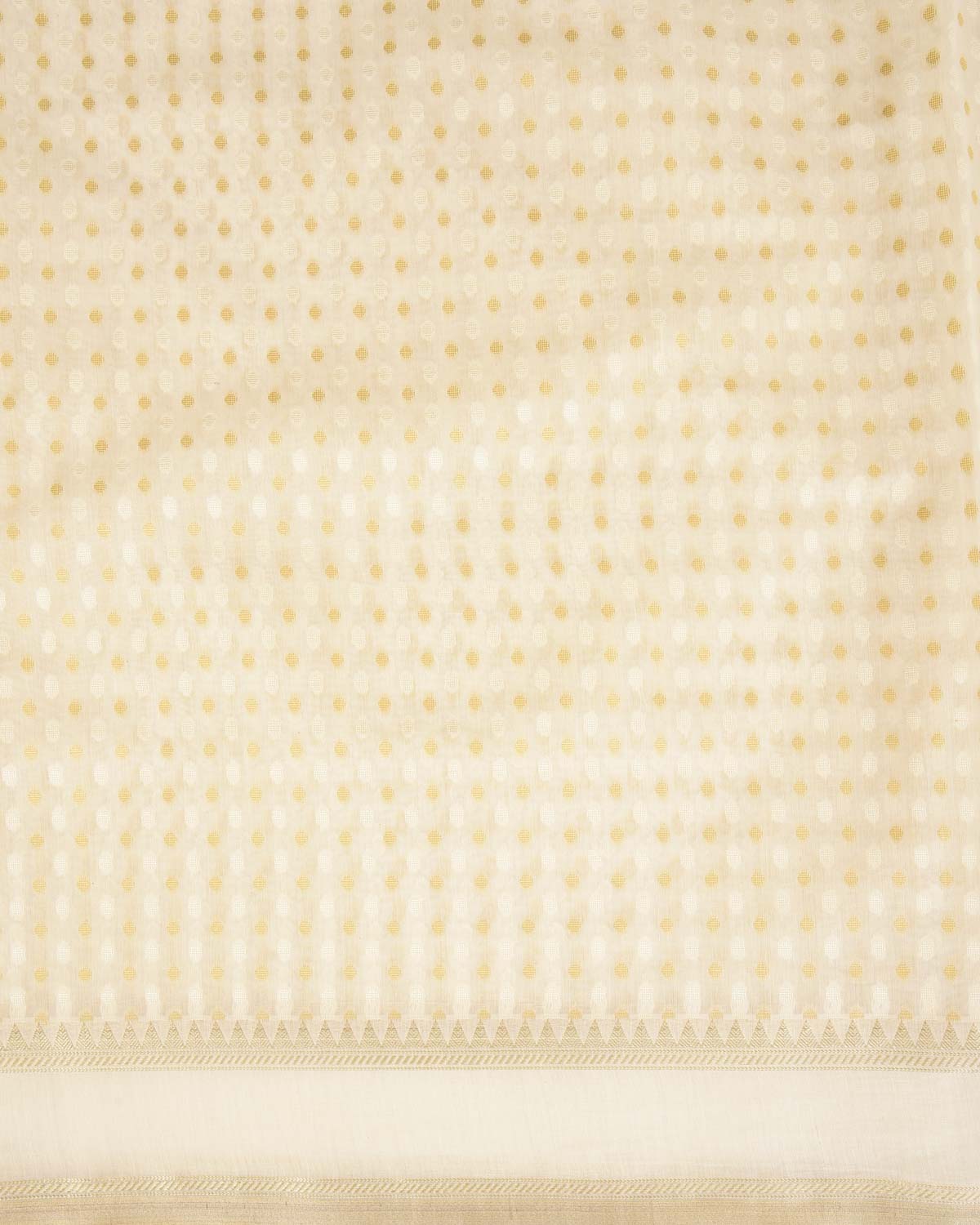 Gold On Cream Mini Polka Dots Cutwork Brocade Woven Art Cotton Silk Banarasi Saree
