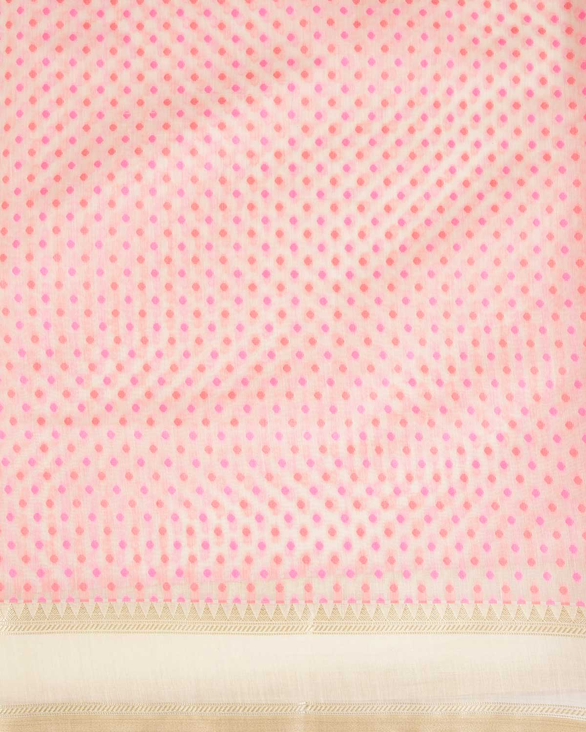 Red-Pink on Cream Mini Polka Dots Cutwork Brocade Woven Art Cotton Silk Banarasi Saree