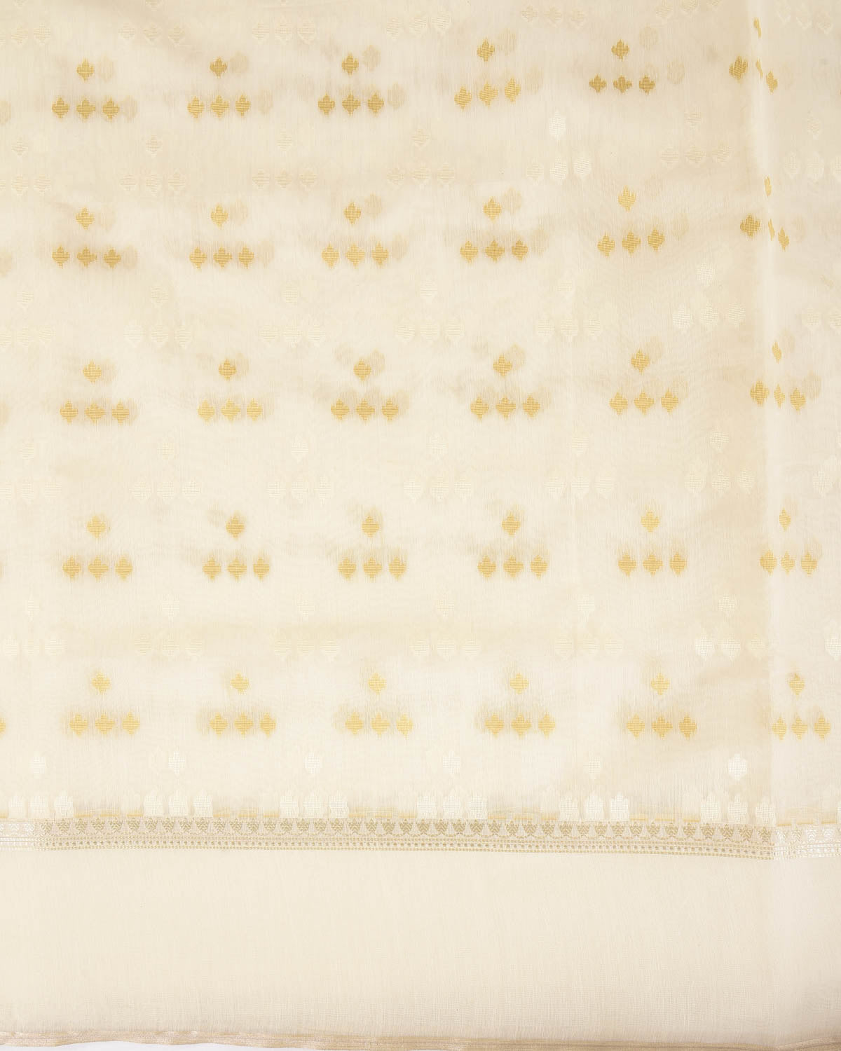 Beige On Cream Resham Leaf Scatter Buti Cutwork Brocade Woven Art Cotton Silk Banarasi Saree