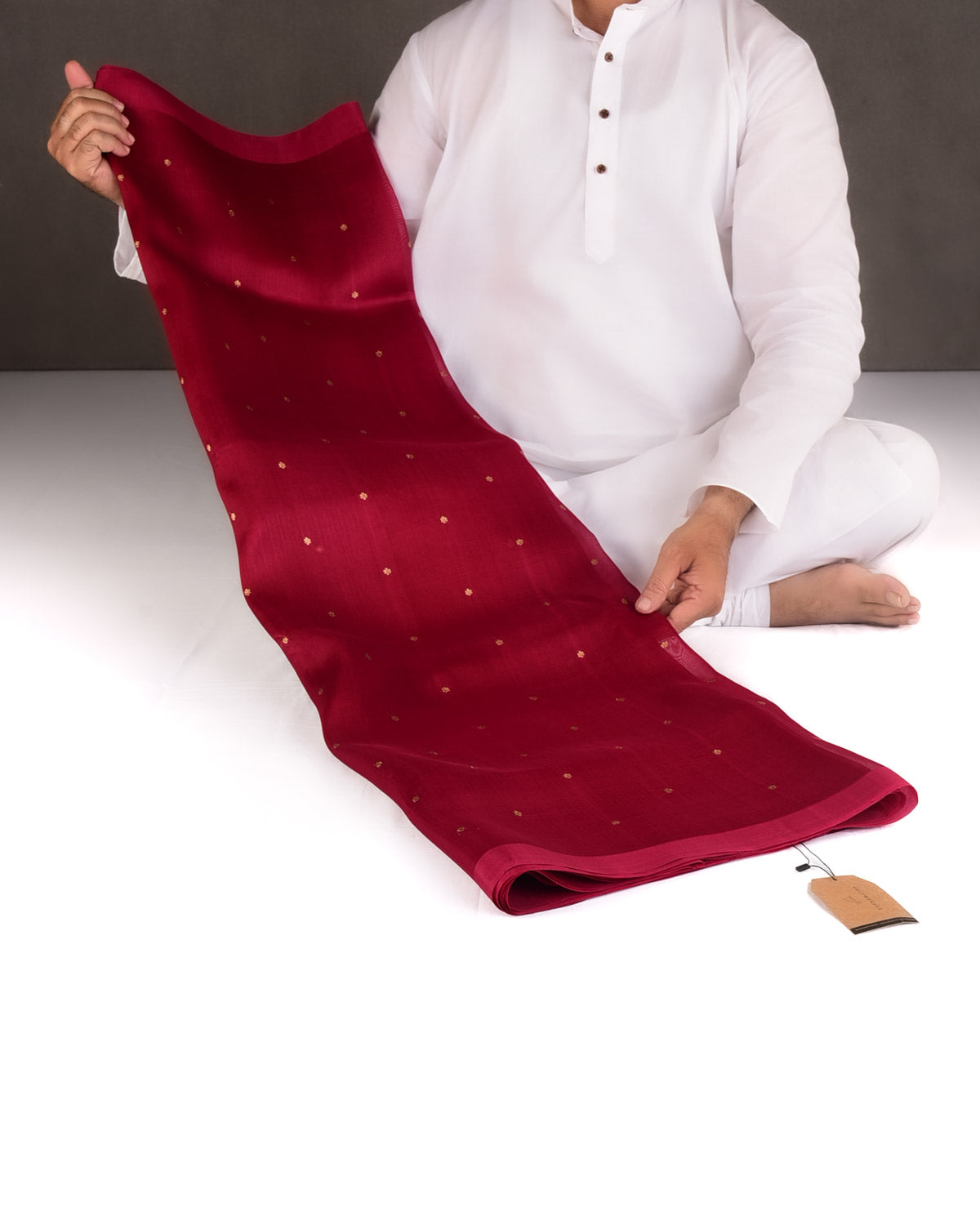 Maroon Gold Zari Buti Kadhuan Brocade Handwoven Kora Silk Banarasi Saree