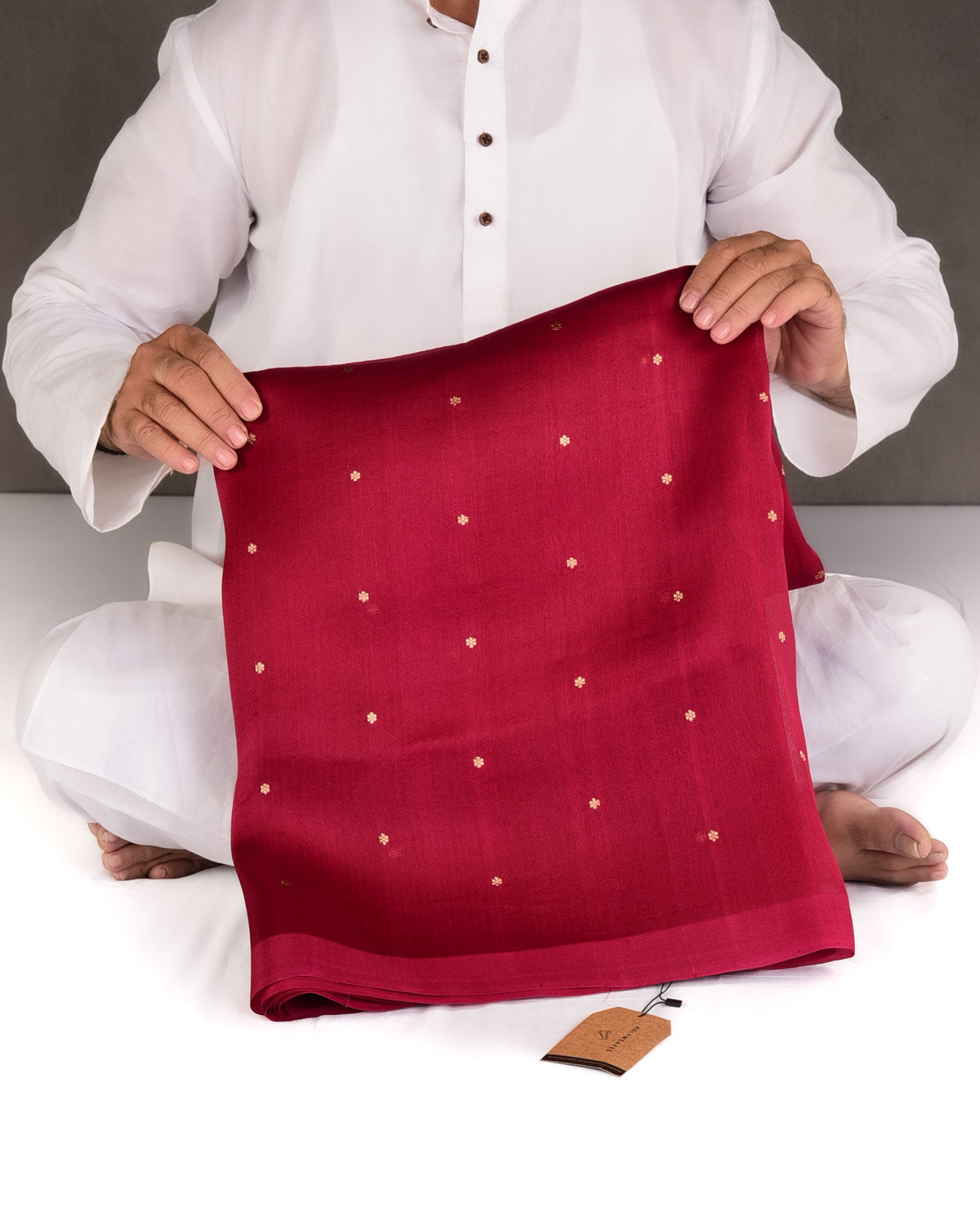 Maroon Gold Zari Buti Kadhuan Brocade Handwoven Kora Silk Banarasi Saree