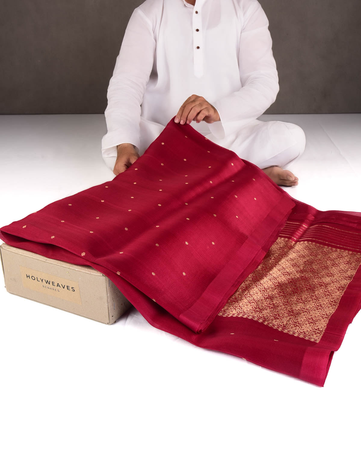 Maroon Gold Zari Buti Kadhuan Brocade Handwoven Kora Silk Banarasi Saree