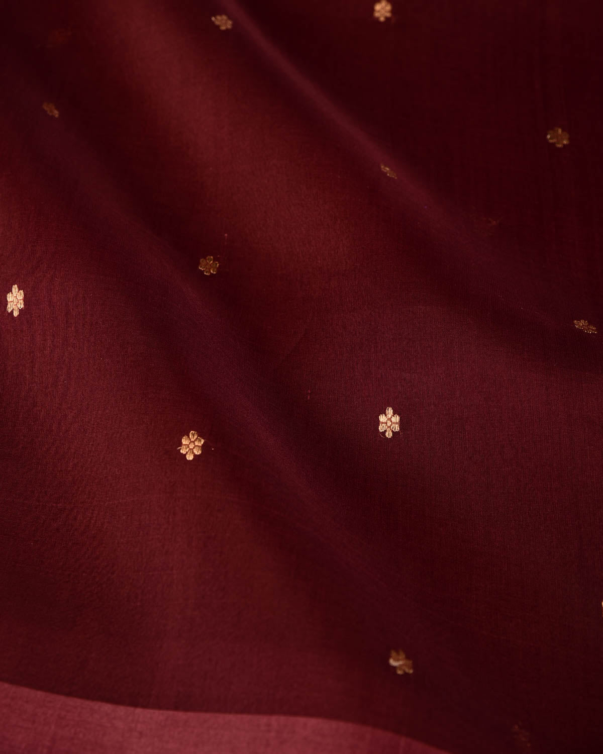 Mahogany Gold Zari Buti Kadhuan Brocade Handwoven Kora Silk Banarasi Saree