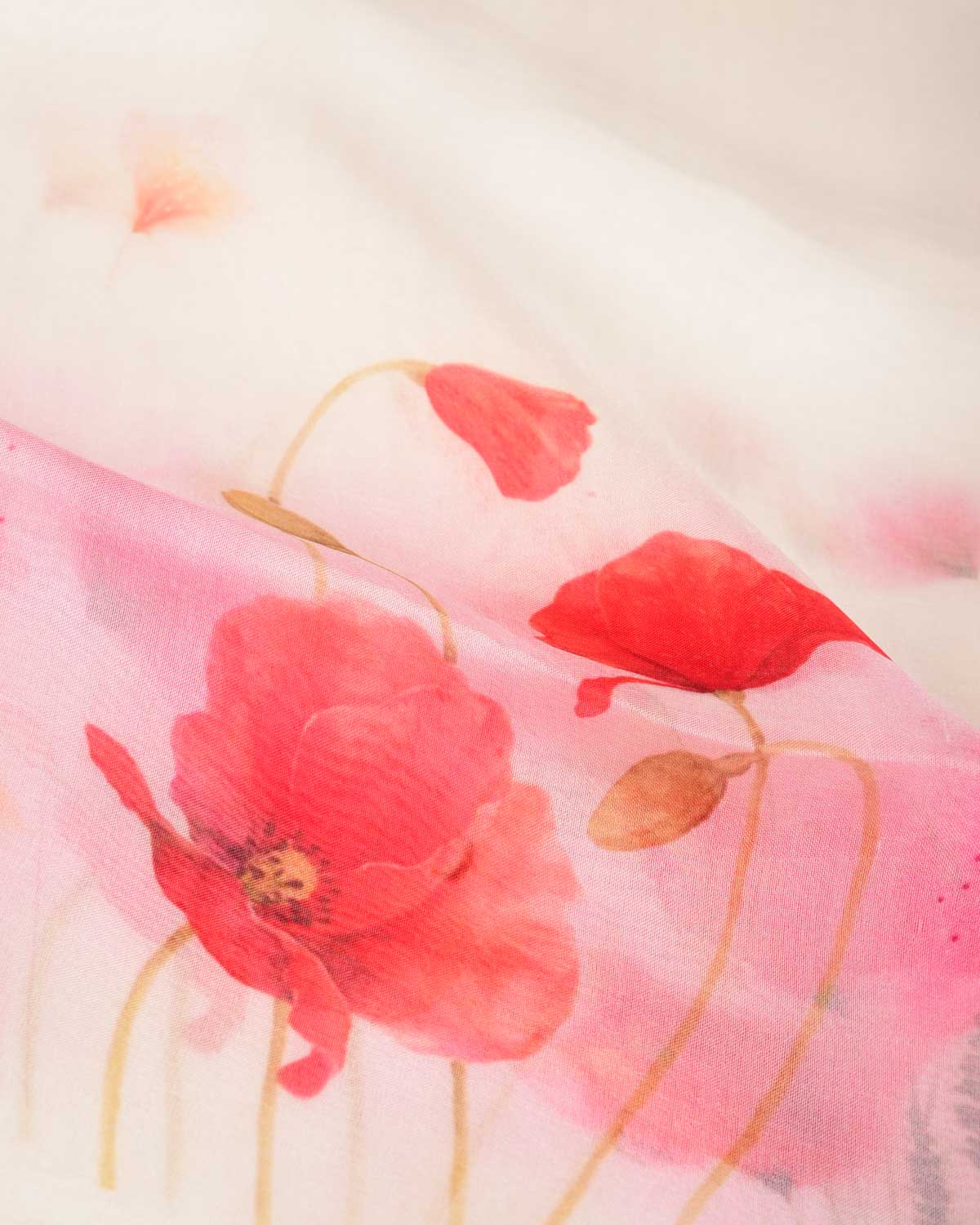 White Gulmohar Printed Kora Silk Saree