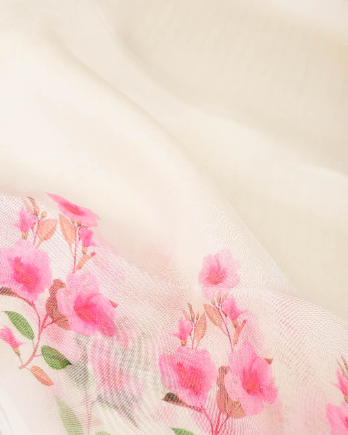 White Azalea Printed Kora Silk Saree
