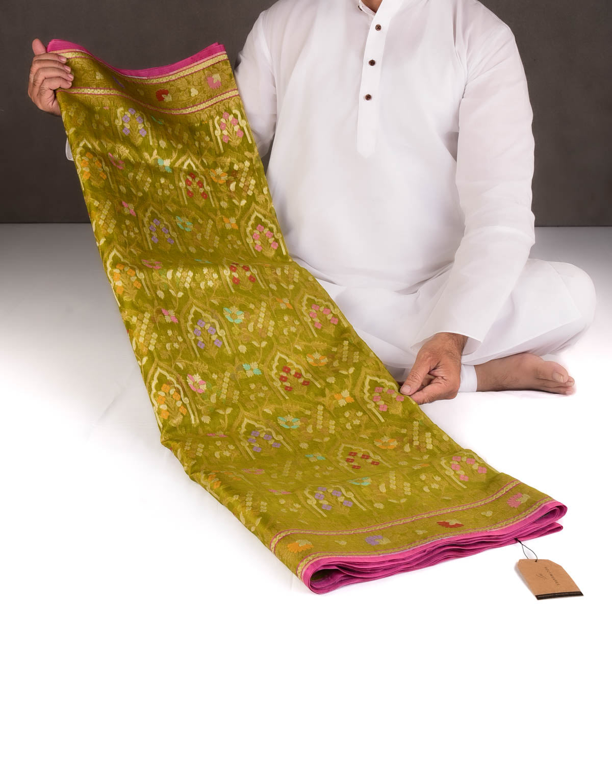 Green Cutwork Brocade Handwoven Kora Silk Banarasi Saree