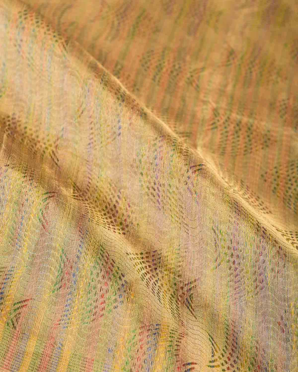 Metallic Gold Oceanic Pisces Brocade Handwoven Kora Tissue Banarasi Saree-HolyWeaves