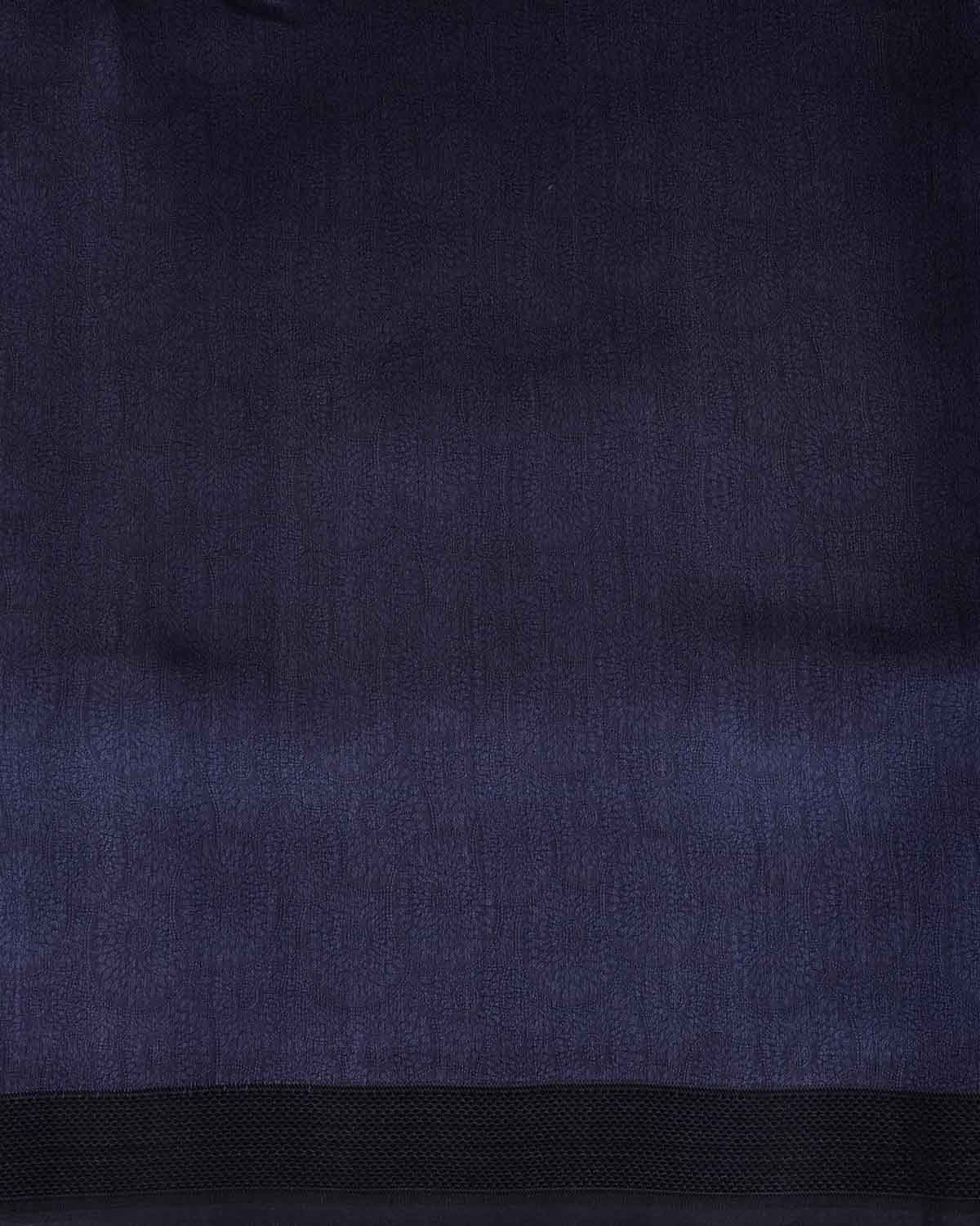 Navy Blue Chakri Tanchoi Woven Kora Silk Banarasi Saree-HolyWeaves