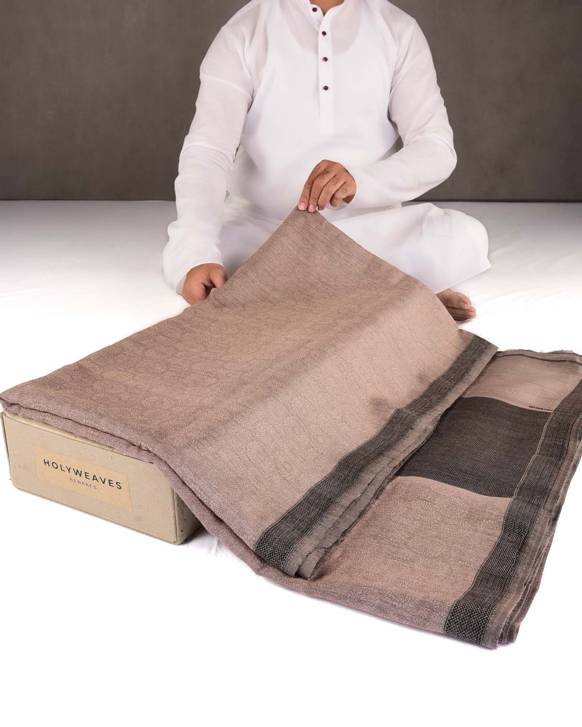 Rosy Brown Chakri Tanchoi Woven Muga Silk Banarasi Saree-HolyWeaves