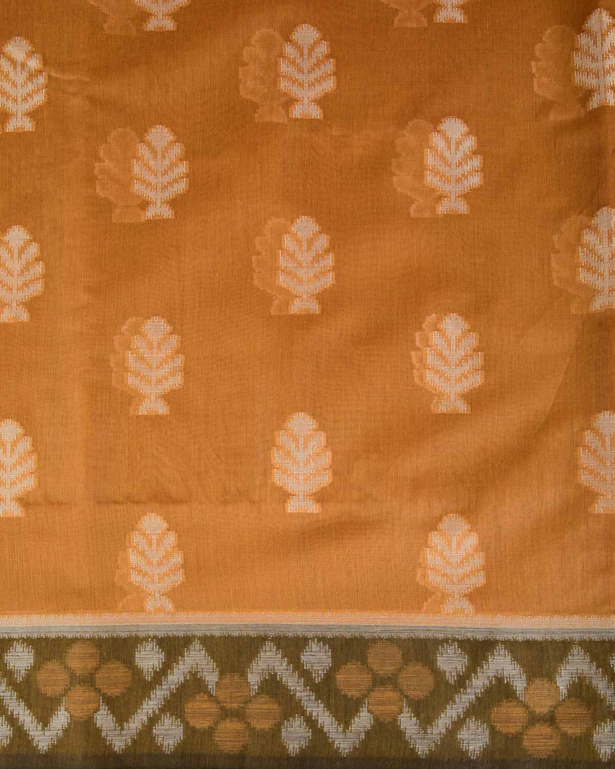 Mustard Yellow Ikat Style Resham Brocade Woven Art Cotton Silk Banarasi Saree