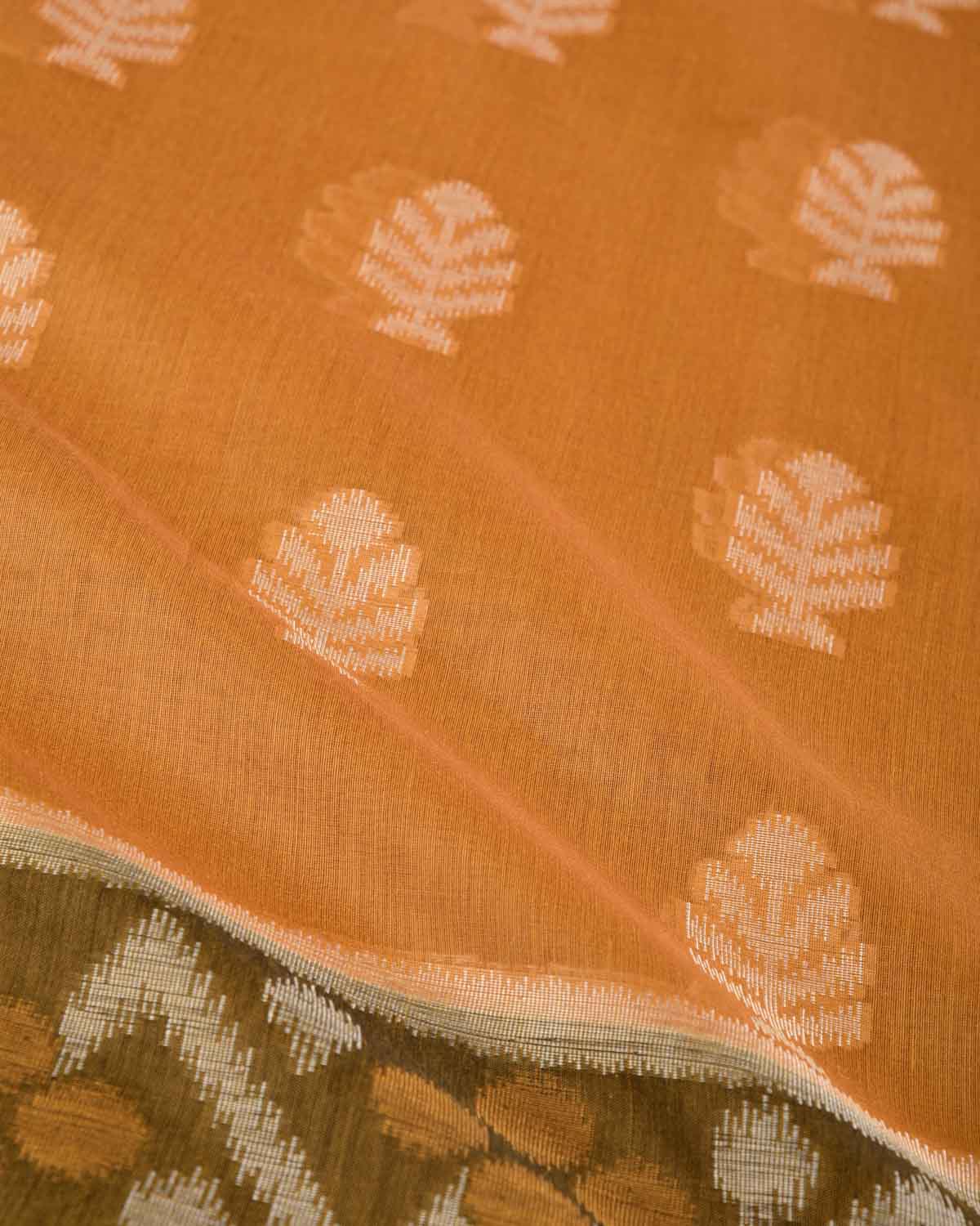 Mustard Yellow Ikat Style Resham Brocade Woven Art Cotton Silk Banarasi Saree