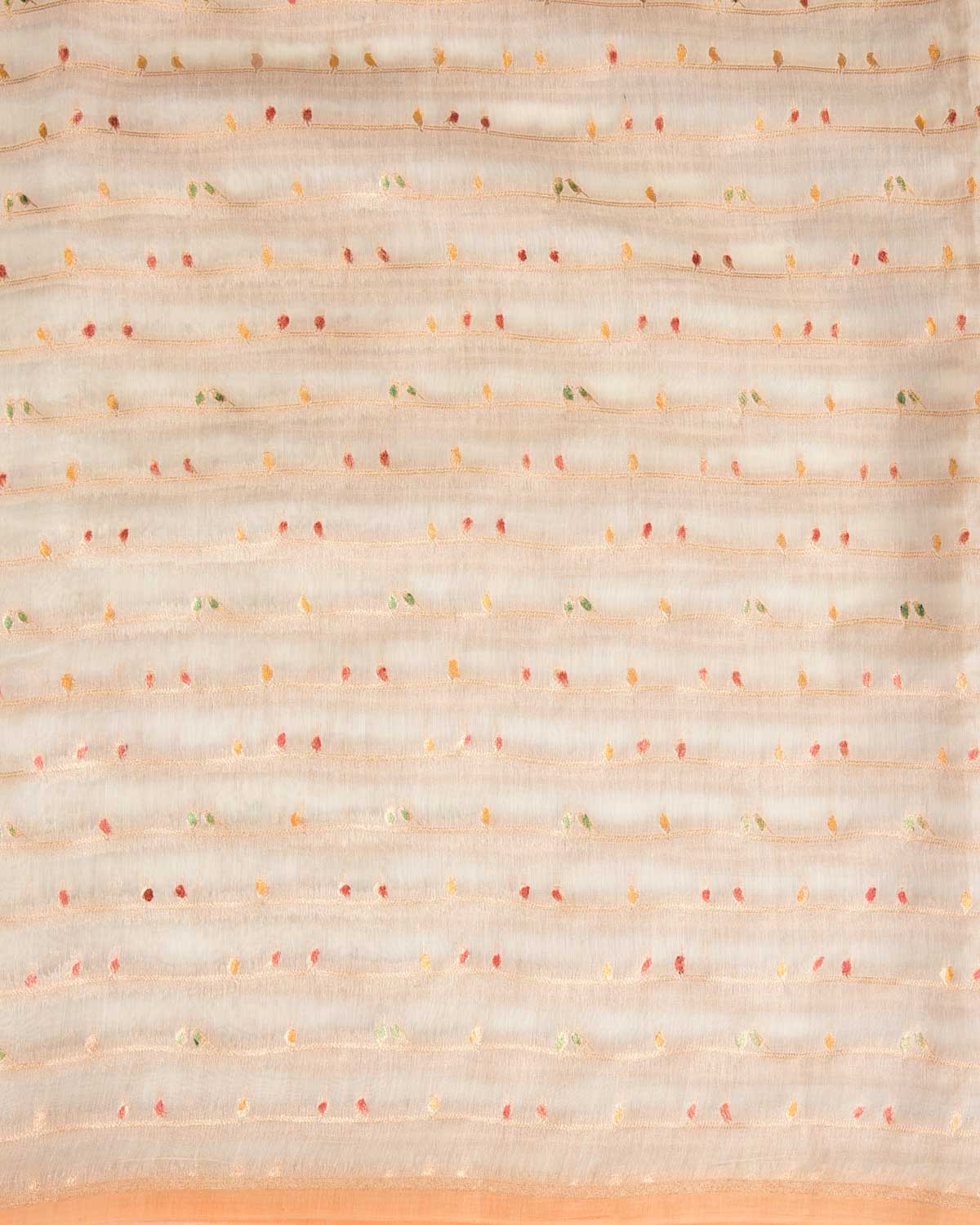 Ivory White Hand Brush Highlight Gold Zari Birds Cutwork Brocade Woven Cotton Silk Banarasi Saree