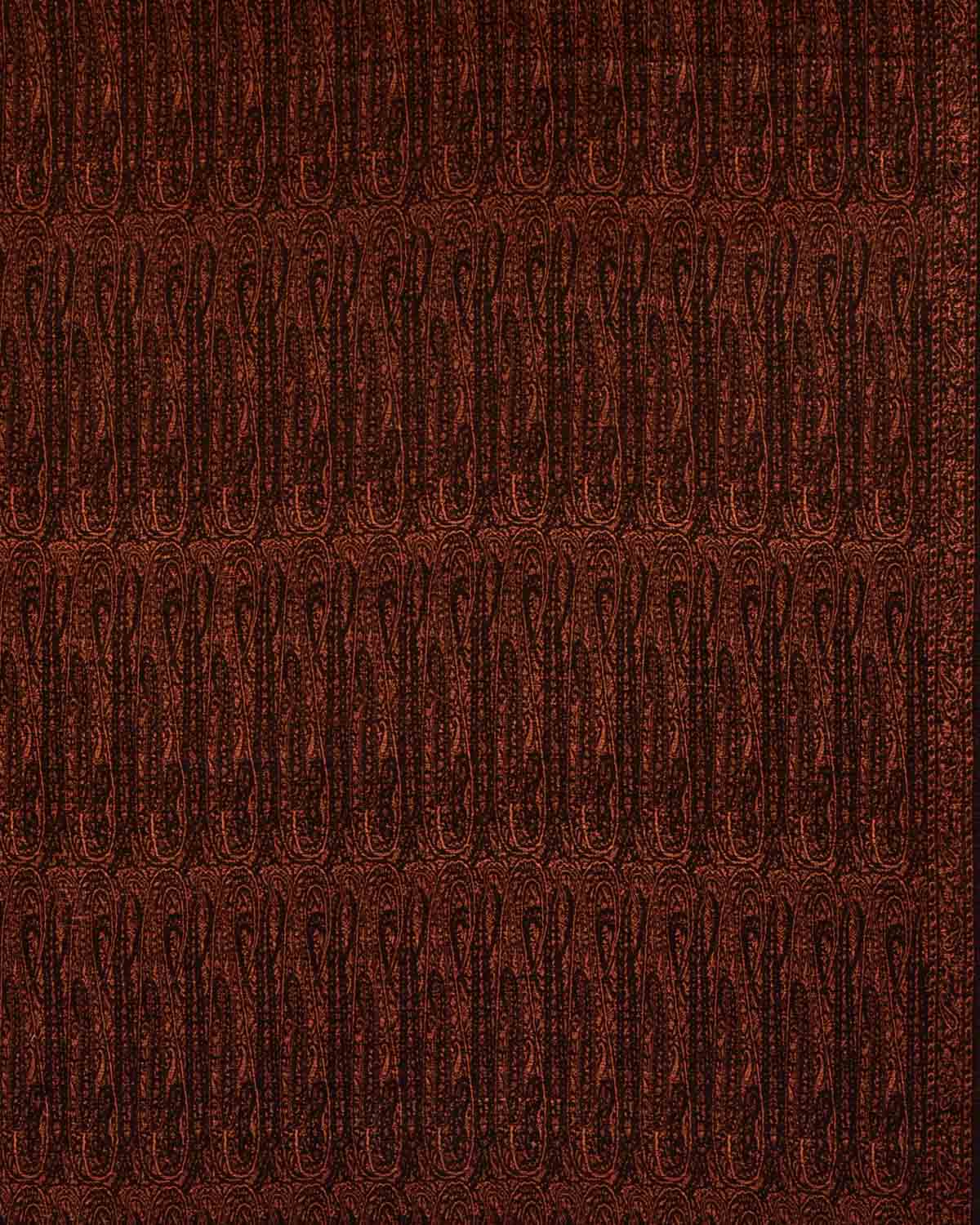 Orange On Black Banarasi Jamawar Handwoven Silk Wool Shawl-HolyWeaves